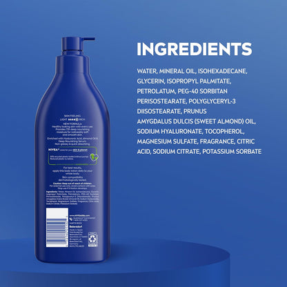 NIVEA Essentially Enriched Body Lotion Pump Bottle – Streamlined 72-Hour Hydration for Clean and Clutter-Free Bathroom Counters