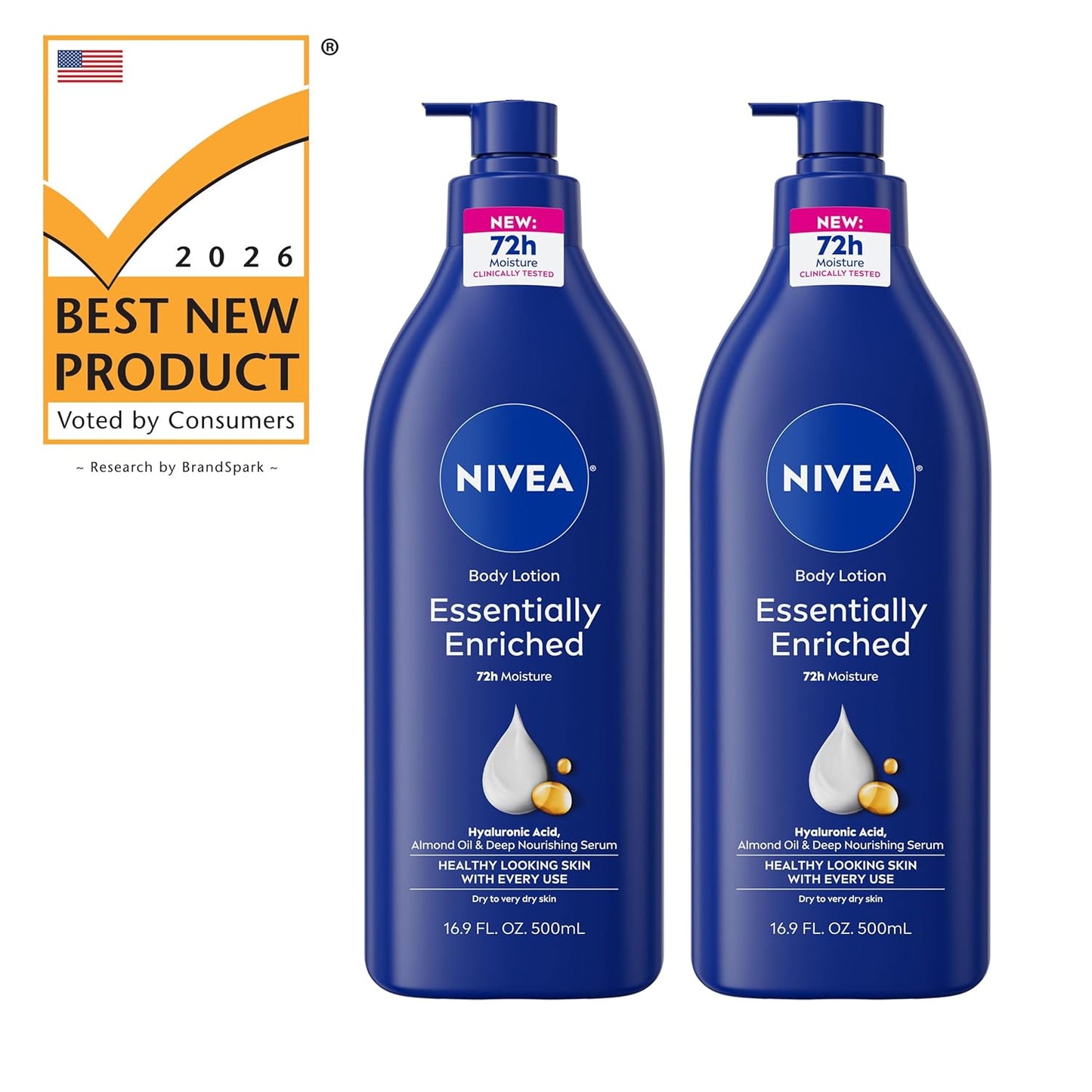 NIVEA Essentially Enriched Body Lotion Pump Bottle – Streamlined 72-Hour Hydration for Clean and Clutter-Free Bathroom Counters