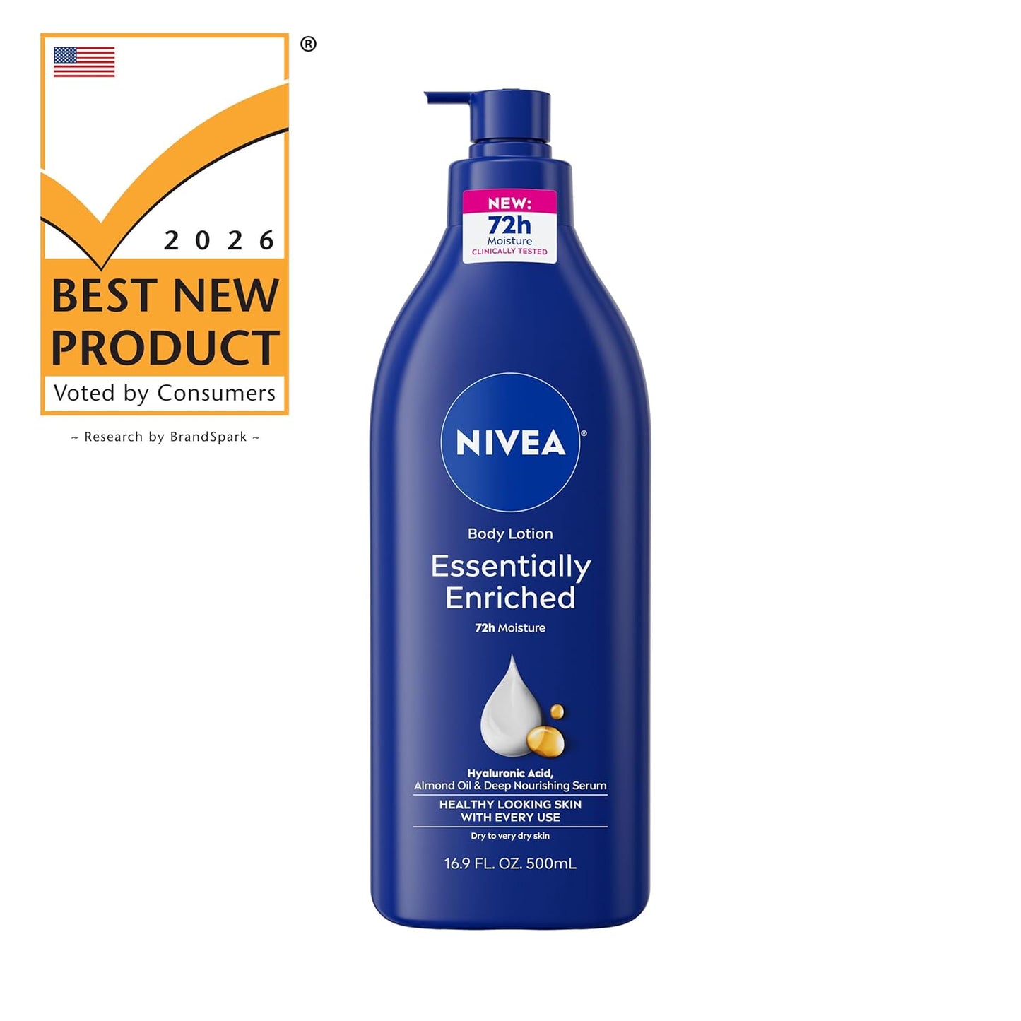 NIVEA Essentially Enriched Body Lotion with Hyaluronic Acid, Dermatologically Tested Family Moisturizer Safe for Sensitive Skin, 16.9 Fl Oz