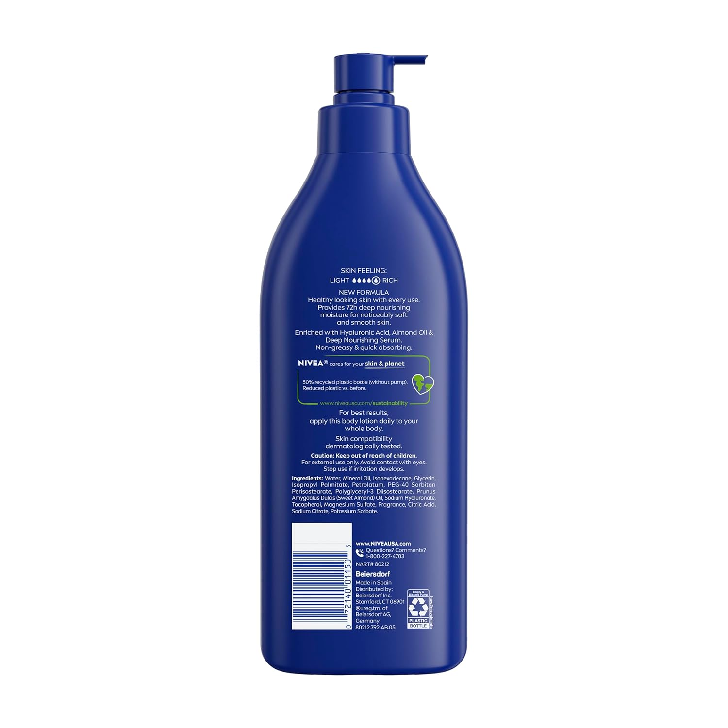 NIVEA Essentially Enriched Body Lotion with Hyaluronic Acid, Dermatologically Tested Family Moisturizer Safe for Sensitive Skin, 16.9 Fl Oz