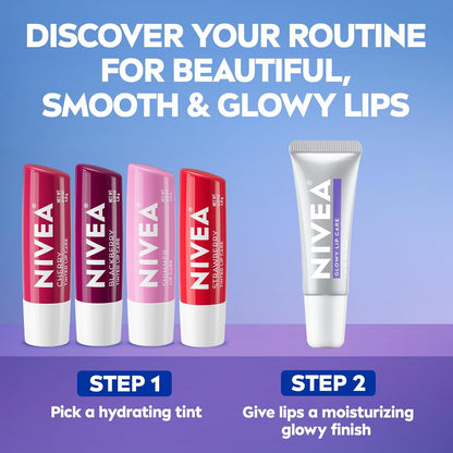 NIVEA Glowy Lips Vegan Lip Balm – Affordable Birthday Gift for Her, Glossy Hydration in 0.35 Fl Oz