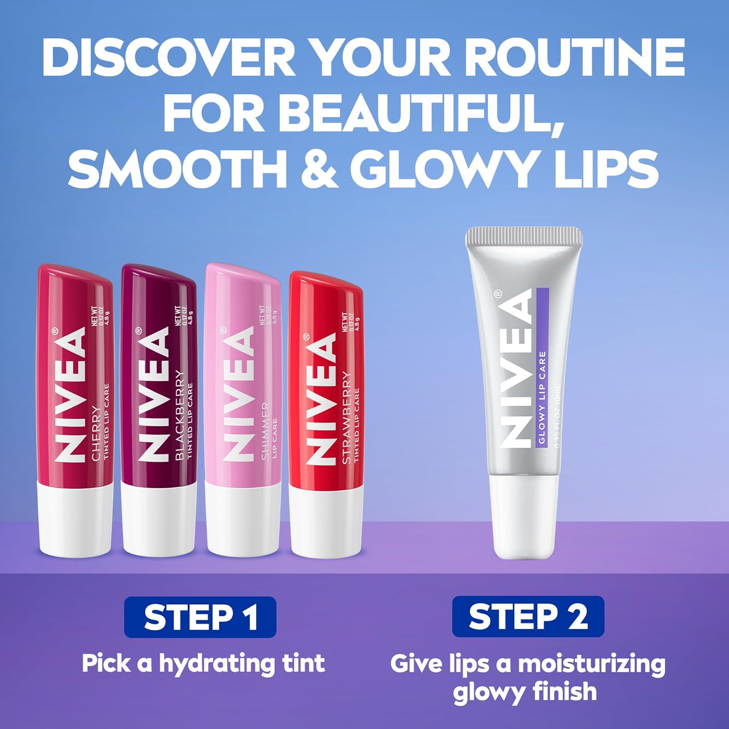 NIVEA Glowy Lips Vegan Lip Balm – Nightly Wind-Down Ritual for Soft Hydrated Lips, 0.35 Fl Oz
