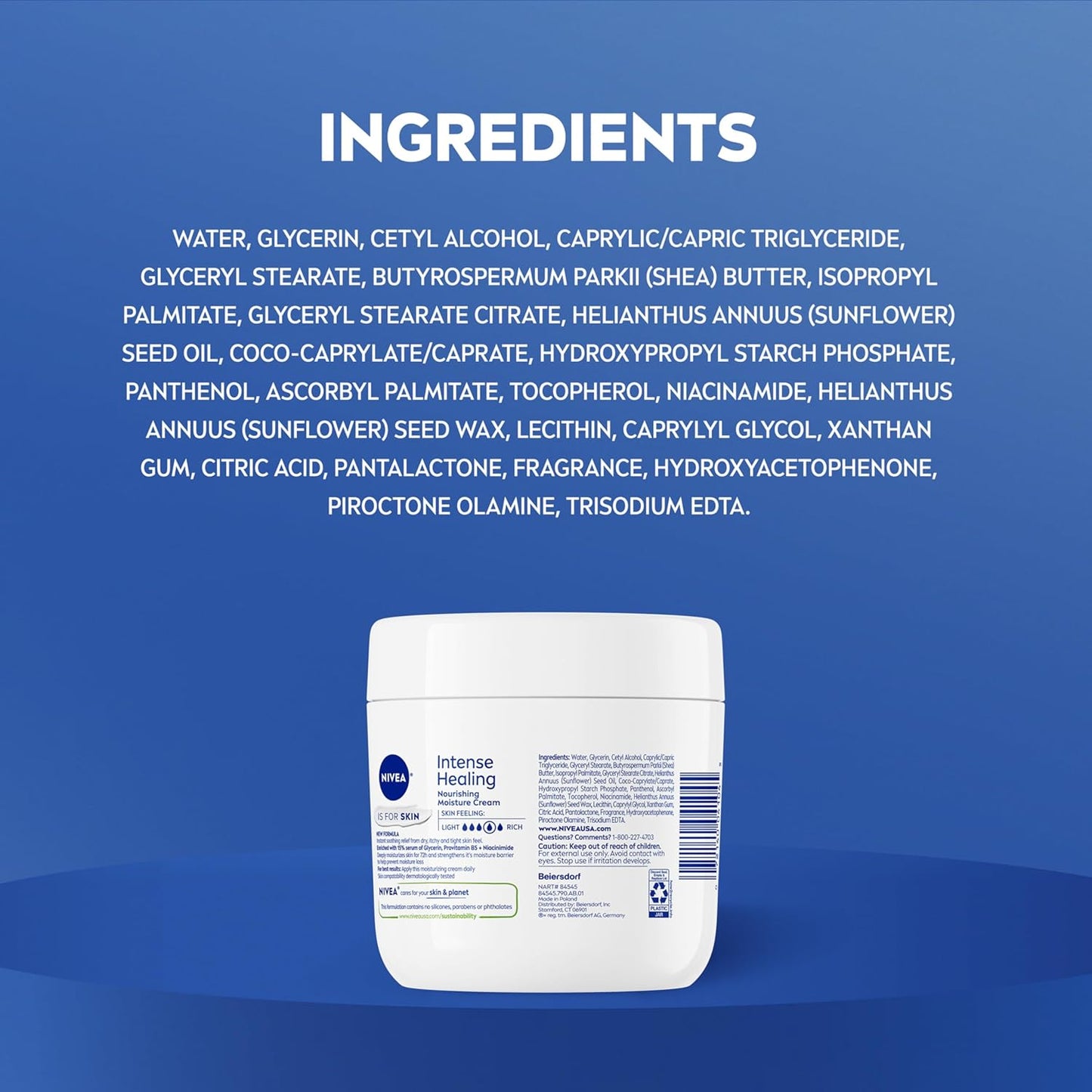 NIVEA Intense Healing Body Cream – Nightly Self-Care Ritual for Dry, Itchy Skin, 72-Hour Hydration, 13.5 Oz Jar