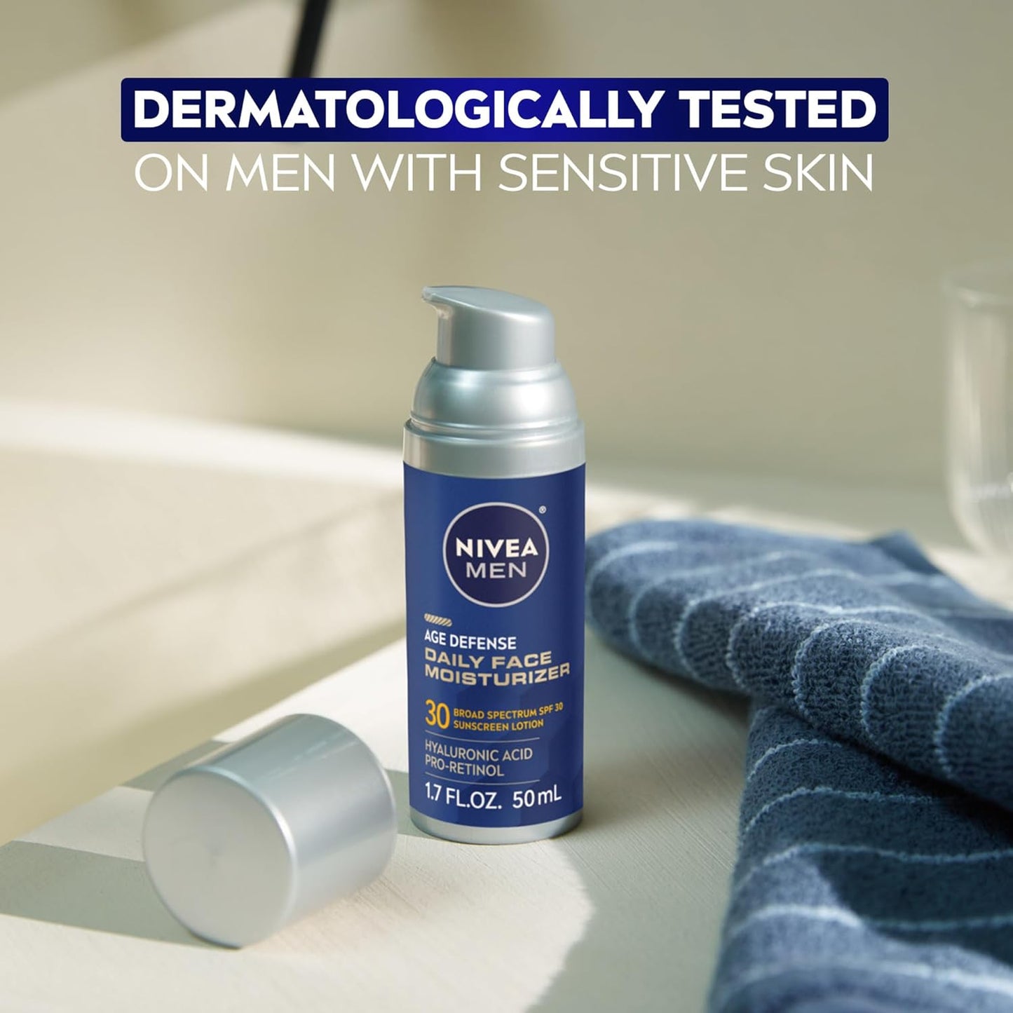 NIVEA MEN Age Defense Face Moisturizer with SPF 30 – Morning Self-Care Ritual for Men Targeting Fine Lines and Loss of Firmness