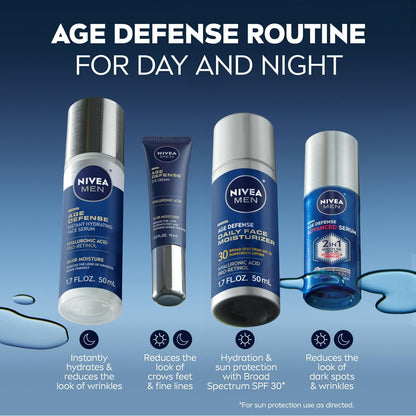 NIVEA MEN Age Defense Face Moisturizer with SPF 30 – One-Bottle Skincare for the Uncluttered Bathroom Vanity