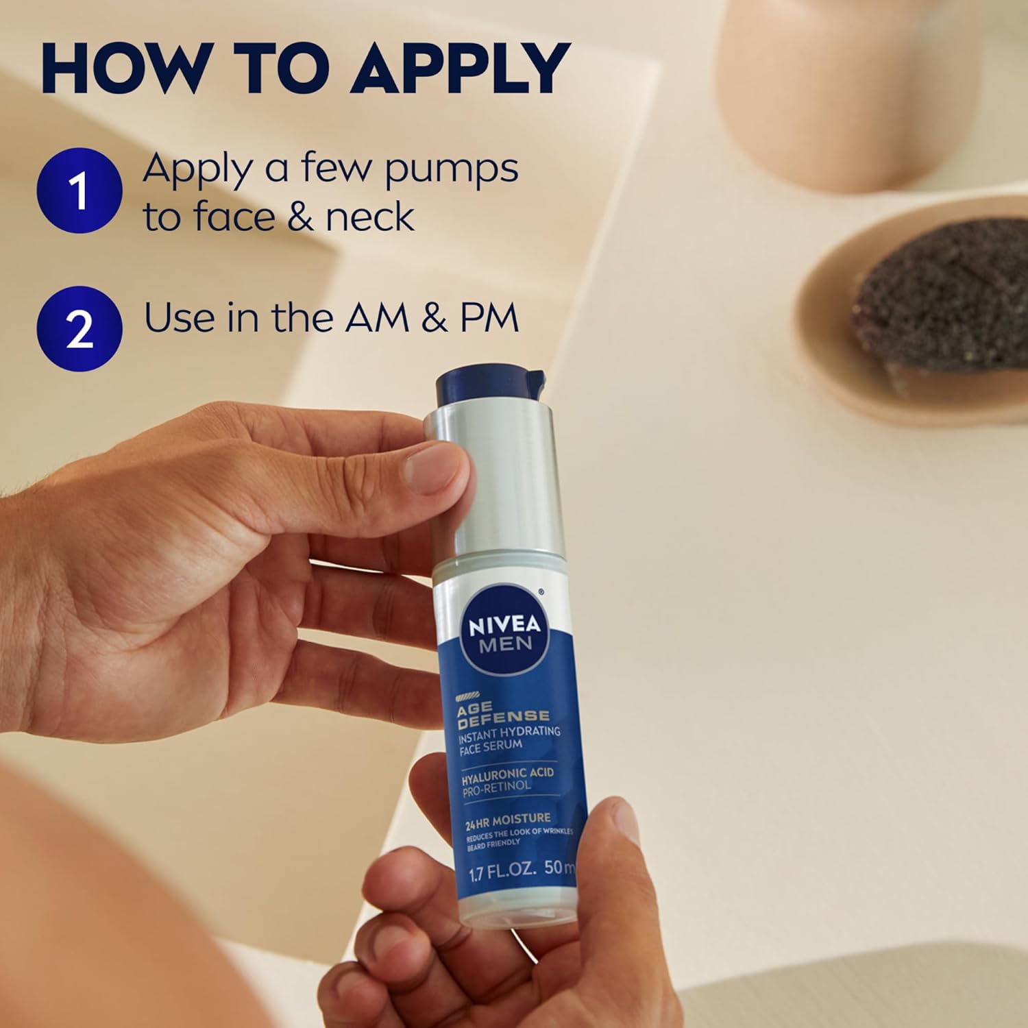 NIVEA MEN Age Defense Instant Hydrating Face Serum for Dry Skin – Premium Pro-Retinol Treatment, 1.7 Fl Oz