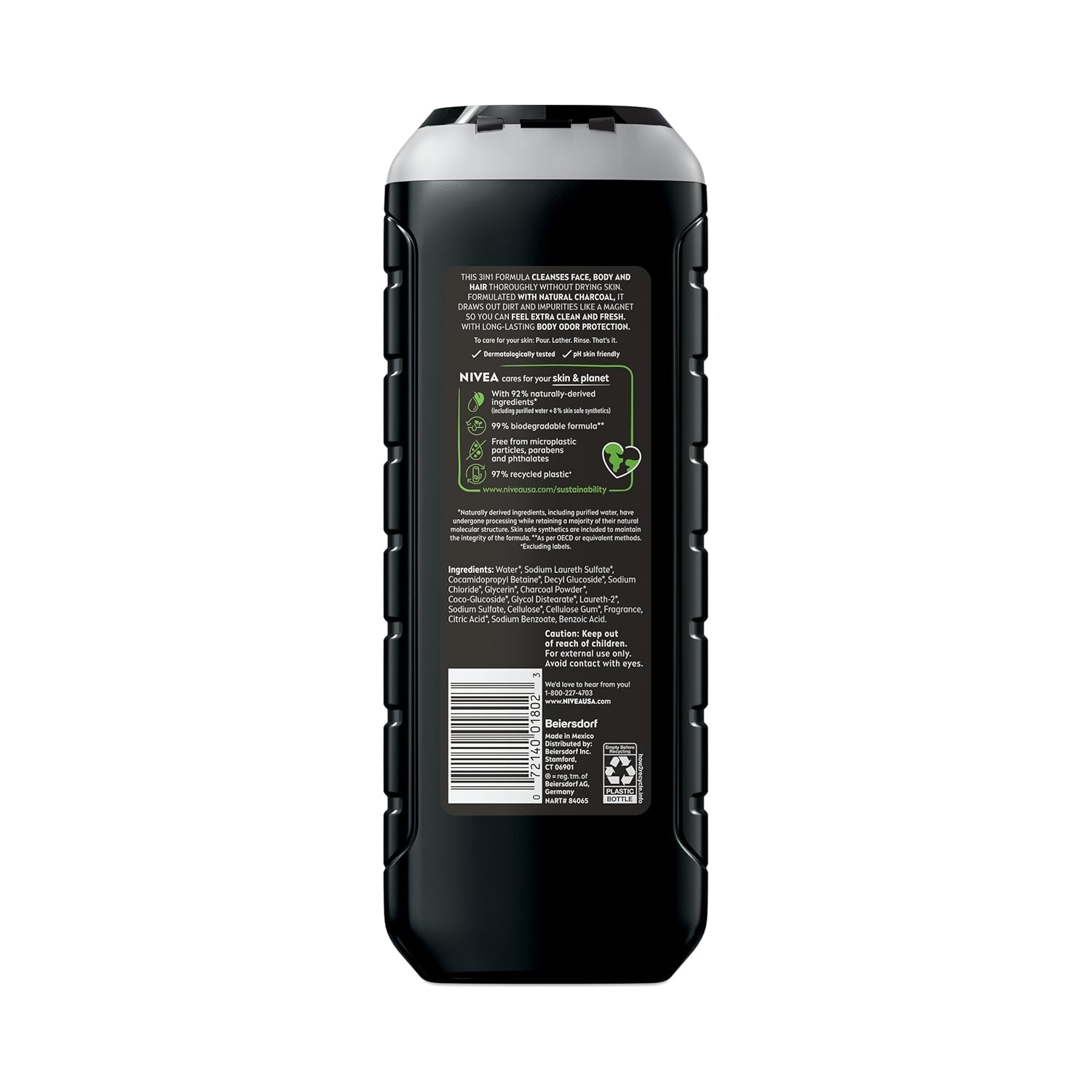 NIVEA MEN Real Madrid Active Clean 3-in-1 Charcoal Body Wash – One Bottle Shower Solution for the Streamlined Bathroom