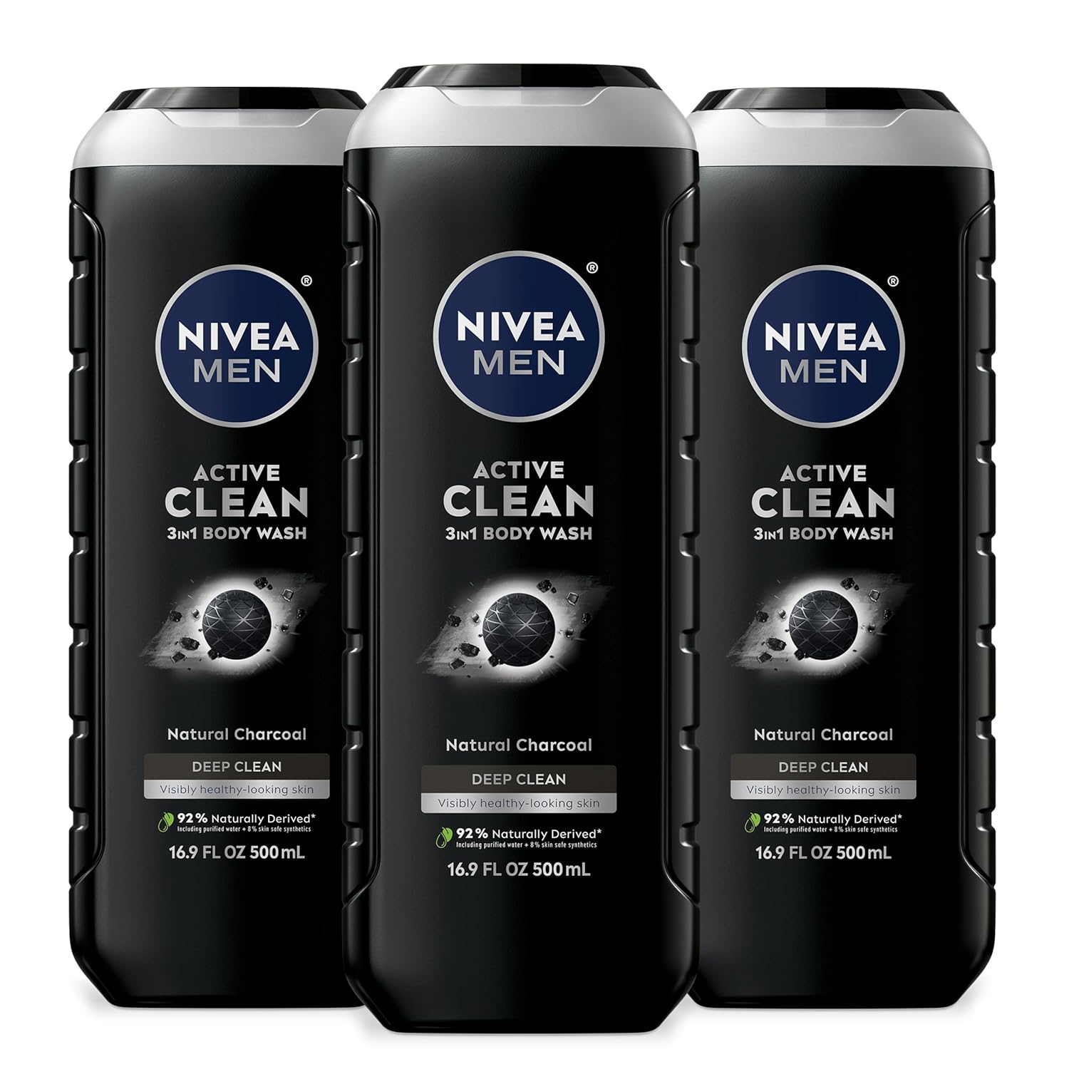 NIVEA MEN Real Madrid Active Clean 3-in-1 Charcoal Body Wash – One Bottle Shower Solution for the Streamlined Bathroom