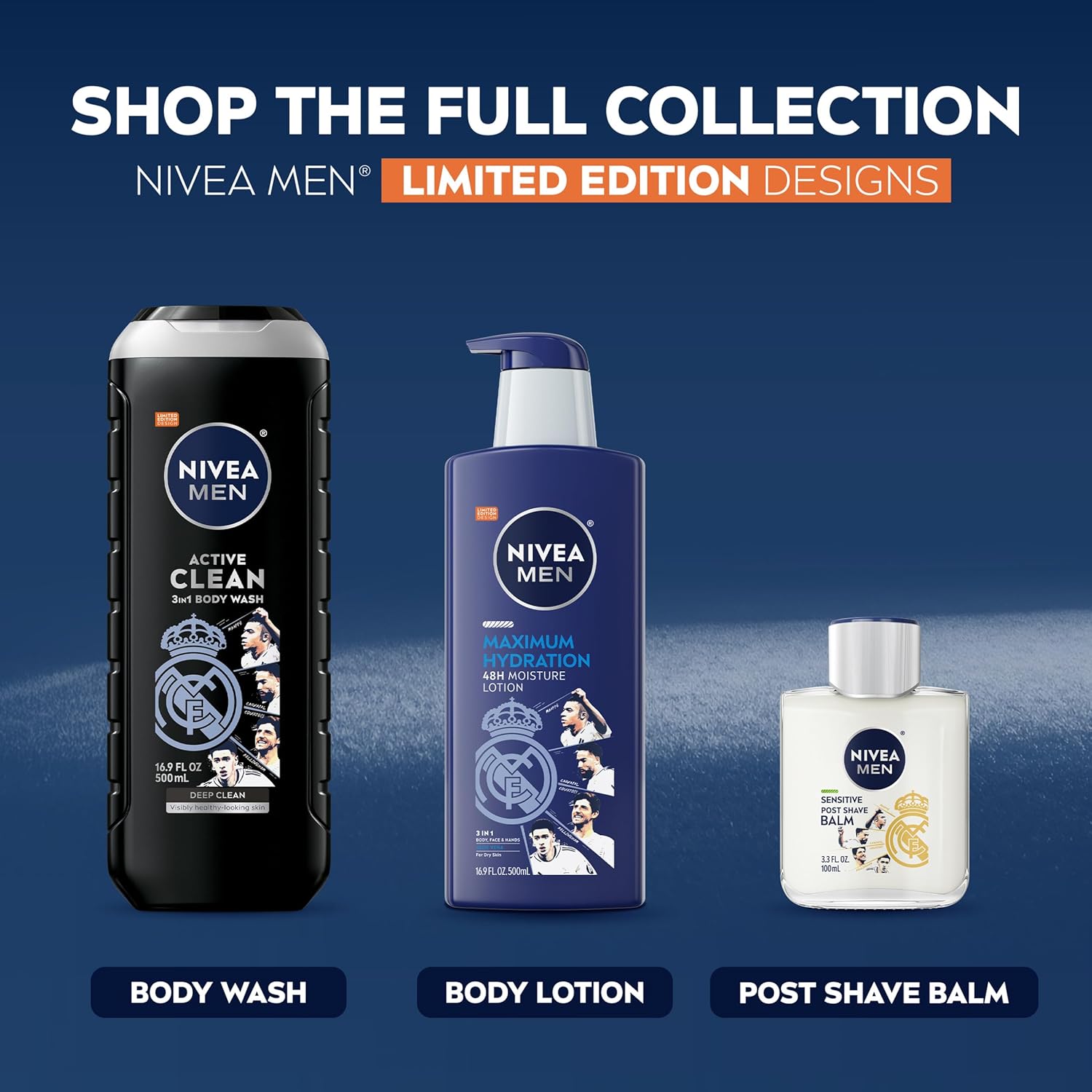 NIVEA MEN Real Madrid Limited Edition Lotion – Birthday Gift for Soccer Fans, 48-Hour Hydrating Body Moisturizer for Men