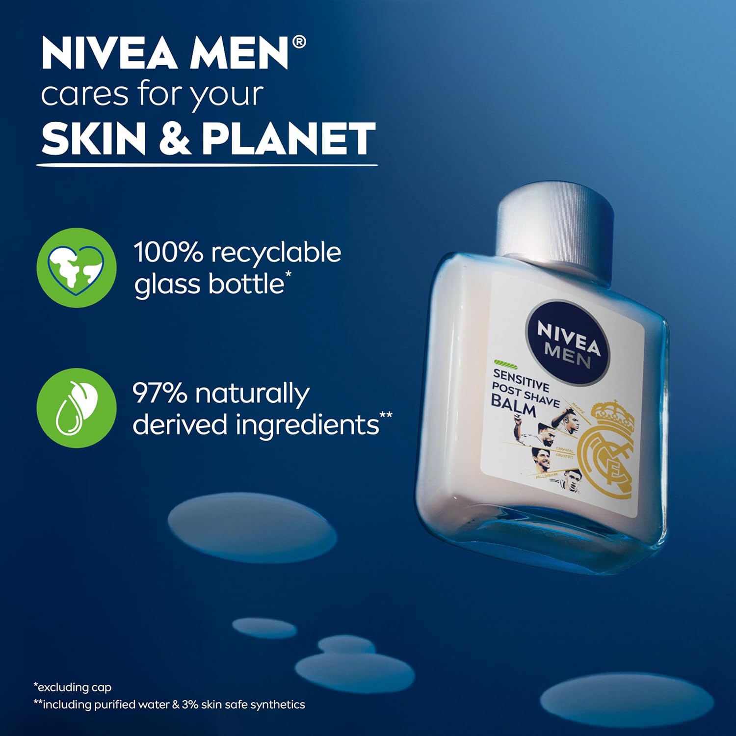 NIVEA MEN Real Madrid Sensitive Post Shave Balm – Daily Calming Aftershave Ritual for Sensitive Skin, 3.3 oz 3-Pack