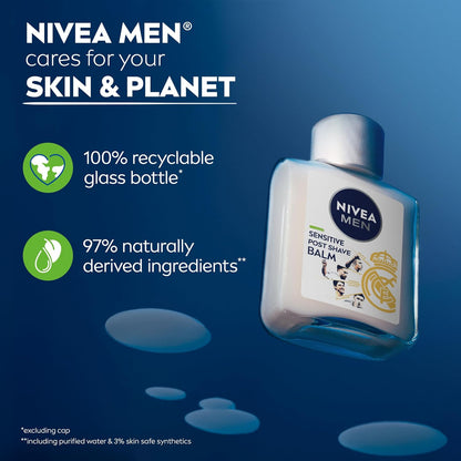 NIVEA MEN Real Madrid Sensitive Post Shave Balm – Daily Calming Aftershave Ritual for Sensitive Skin, 3.3 oz 3-Pack