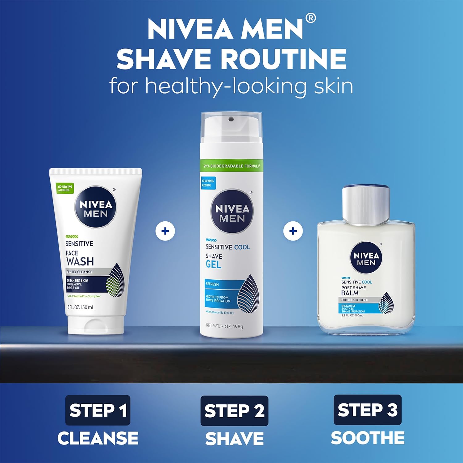 NIVEA MEN Sensitive Cool Post Shave Balm, Daily Soothing Aftershave Ritual for Sensitive Skin Wellness, Alcohol-Free Chamomile and Seaweed Formula, 3.3 Fl Oz Bottle, Pack of 3