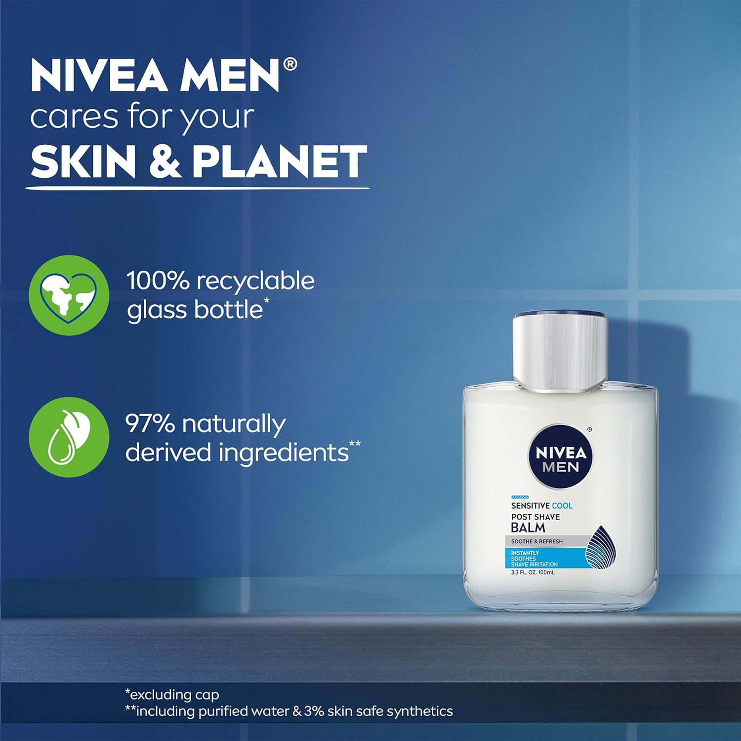 NIVEA MEN Sensitive Cool Post Shave Balm, Daily Soothing Aftershave Ritual for Sensitive Skin Wellness, Alcohol-Free Chamomile and Seaweed Formula, 3.3 Fl Oz Bottle, Pack of 3