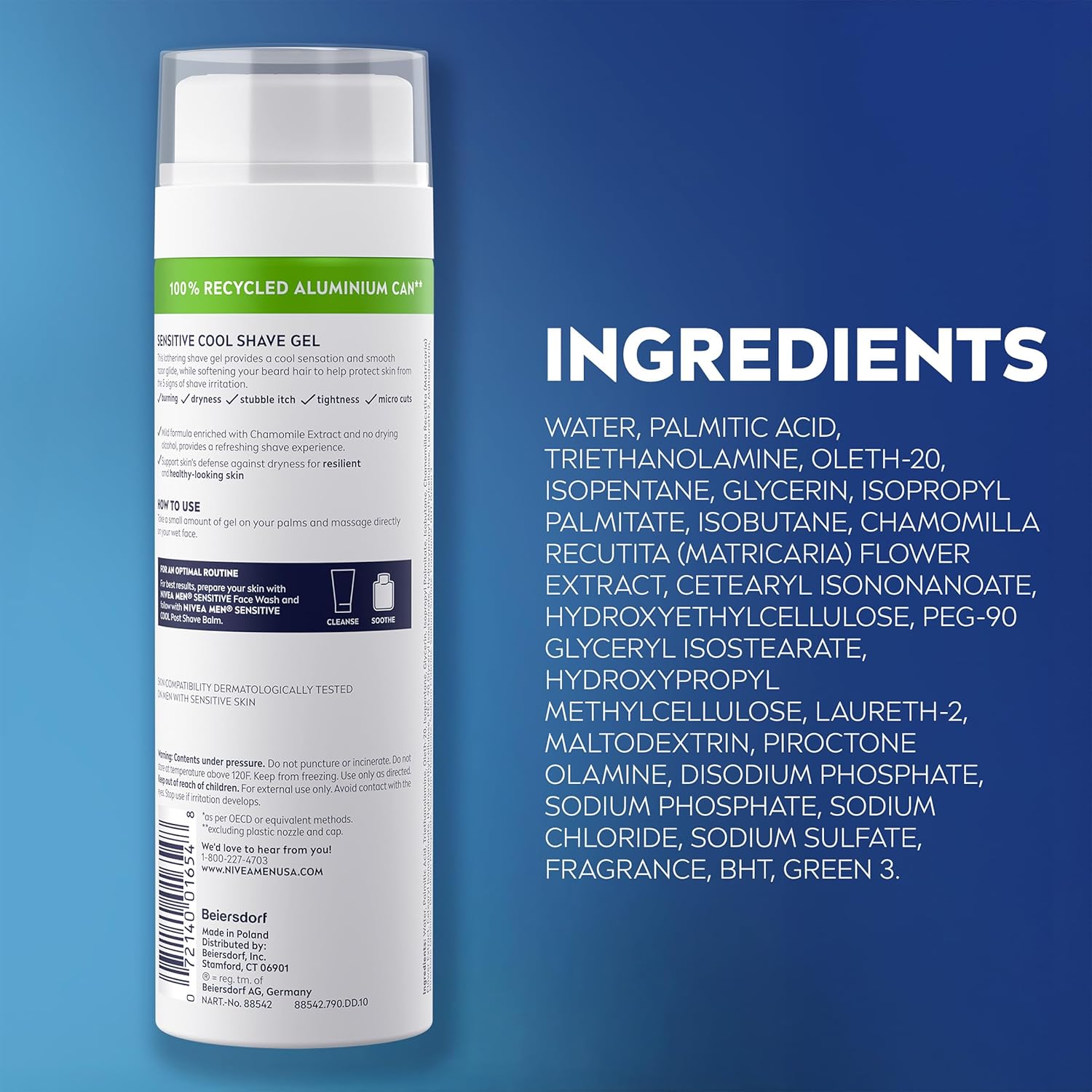 NIVEA MEN Sensitive Cool Shave Gel for Sensitive Skin, Alcohol Free Shaving Gel with Chamomile Extract, 7 Oz Can, Pack of 3 – Streamlined Three-Pack Supply for an Uncluttered Vanity