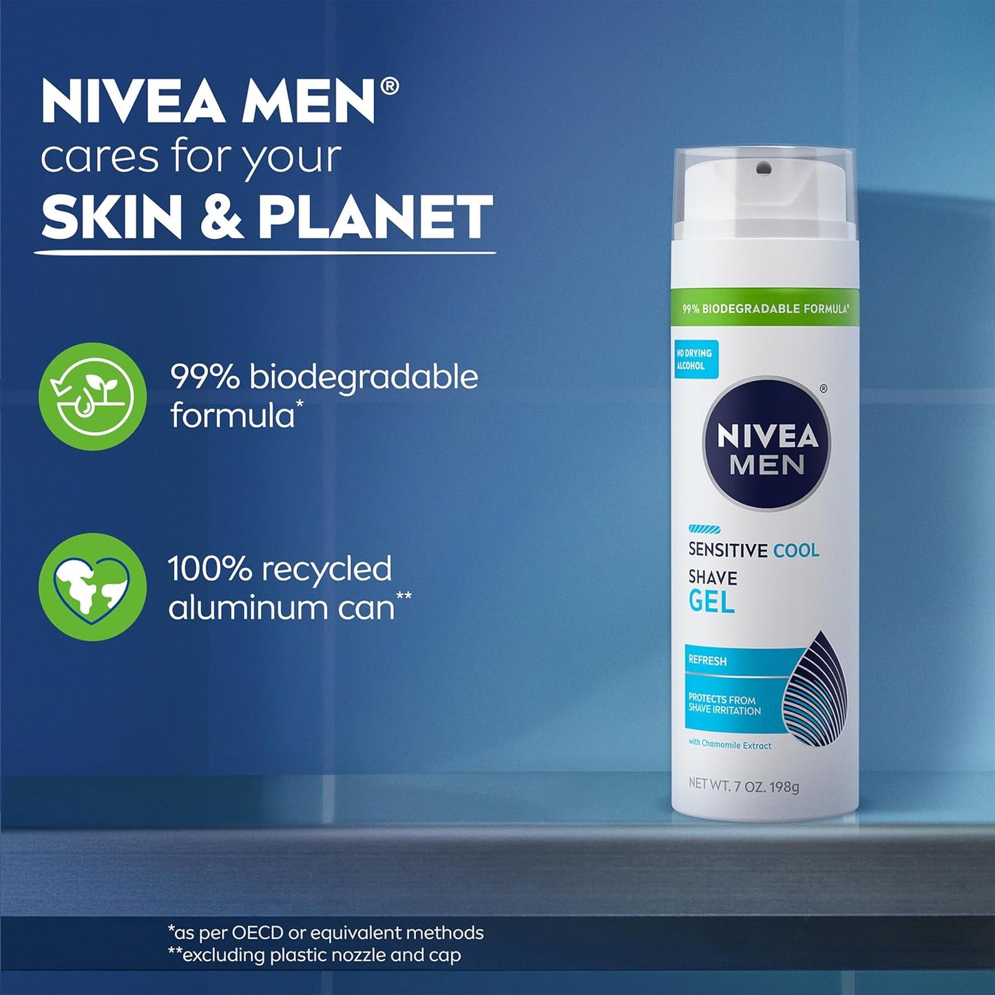 NIVEA MEN Sensitive Cool Shave Gel for Sensitive Skin, Alcohol Free Shaving Gel with Chamomile Extract, 7 Oz Can, Pack of 3 – Streamlined Three-Pack Supply for an Uncluttered Vanity