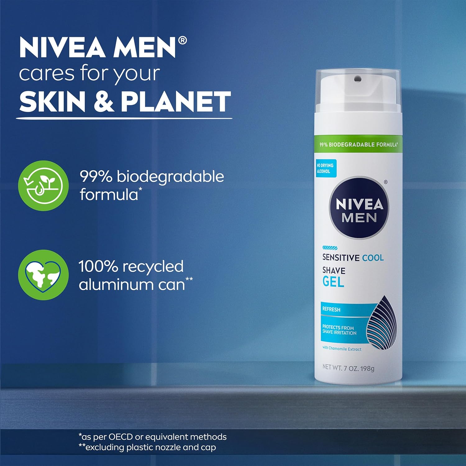 NIVEA MEN Sensitive Cool Shave Gel for Sensitive Skin, Alcohol Free Shaving Gel with Chamomile Extract, 7 Oz Can, Pack of 3 – Streamlined Three-Pack Supply for an Uncluttered Vanity