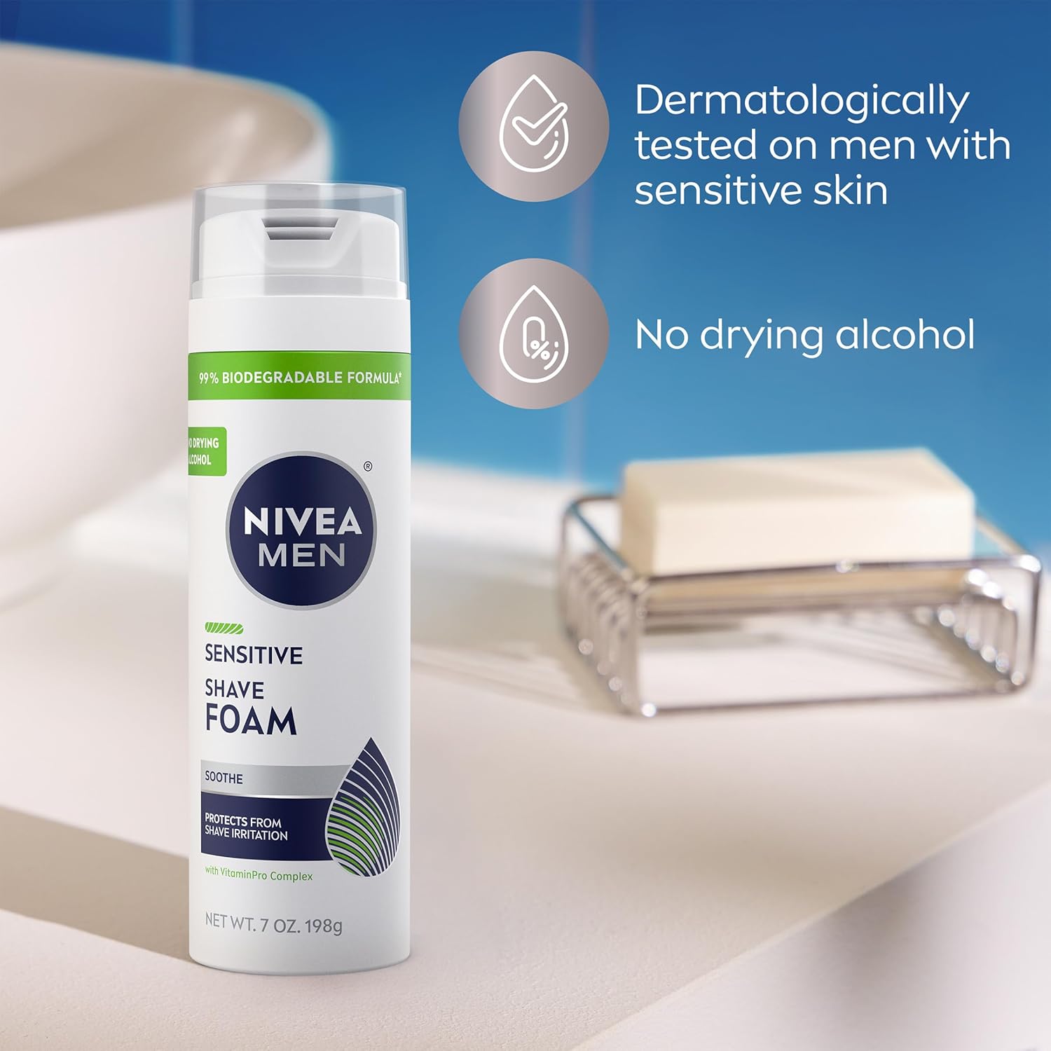NIVEA MEN Sensitive Shave Foam – Practical Stocking Stuffer and Father's Day Gift for Men Who Shave Daily