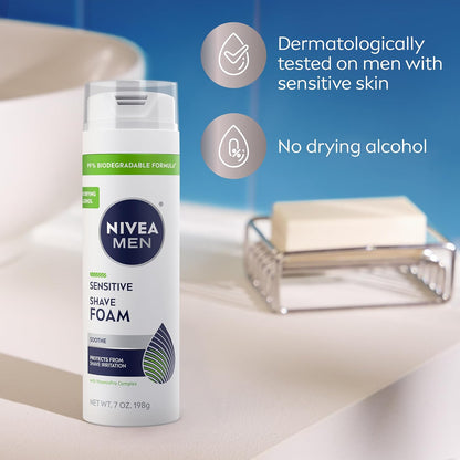 NIVEA MEN Sensitive Shave Foam – Practical Stocking Stuffer and Father's Day Gift for Men Who Shave Daily