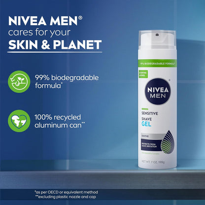 NIVEA MEN Sensitive Shave Gel – Streamlined Shave Routine for Sensitive Skin, No-Frills VitaminPro Formula, 7 Oz, Pack of 3