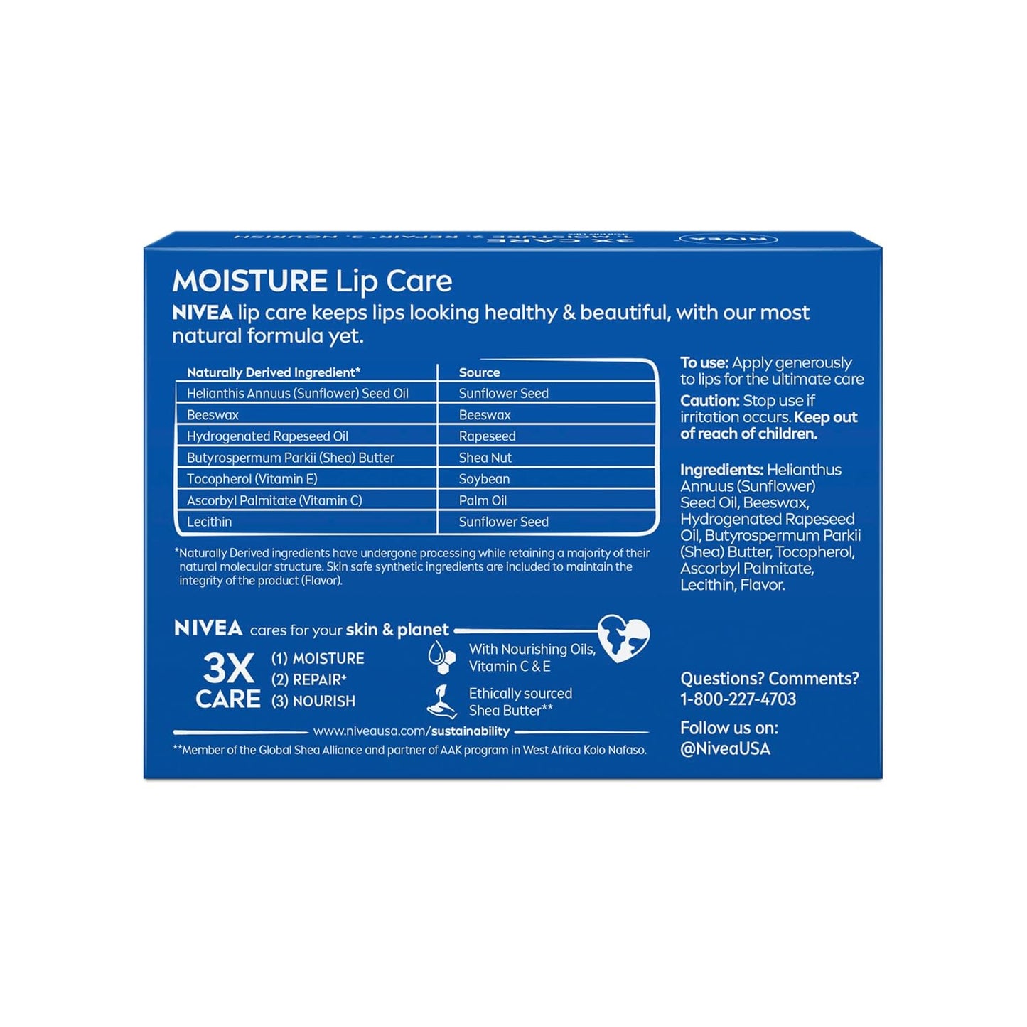 NIVEA Moisture Lip Care – Nightly Self-Care Ritual Essential, Naturally Derived Shea Butter Lip Balm for Mindful Skincare