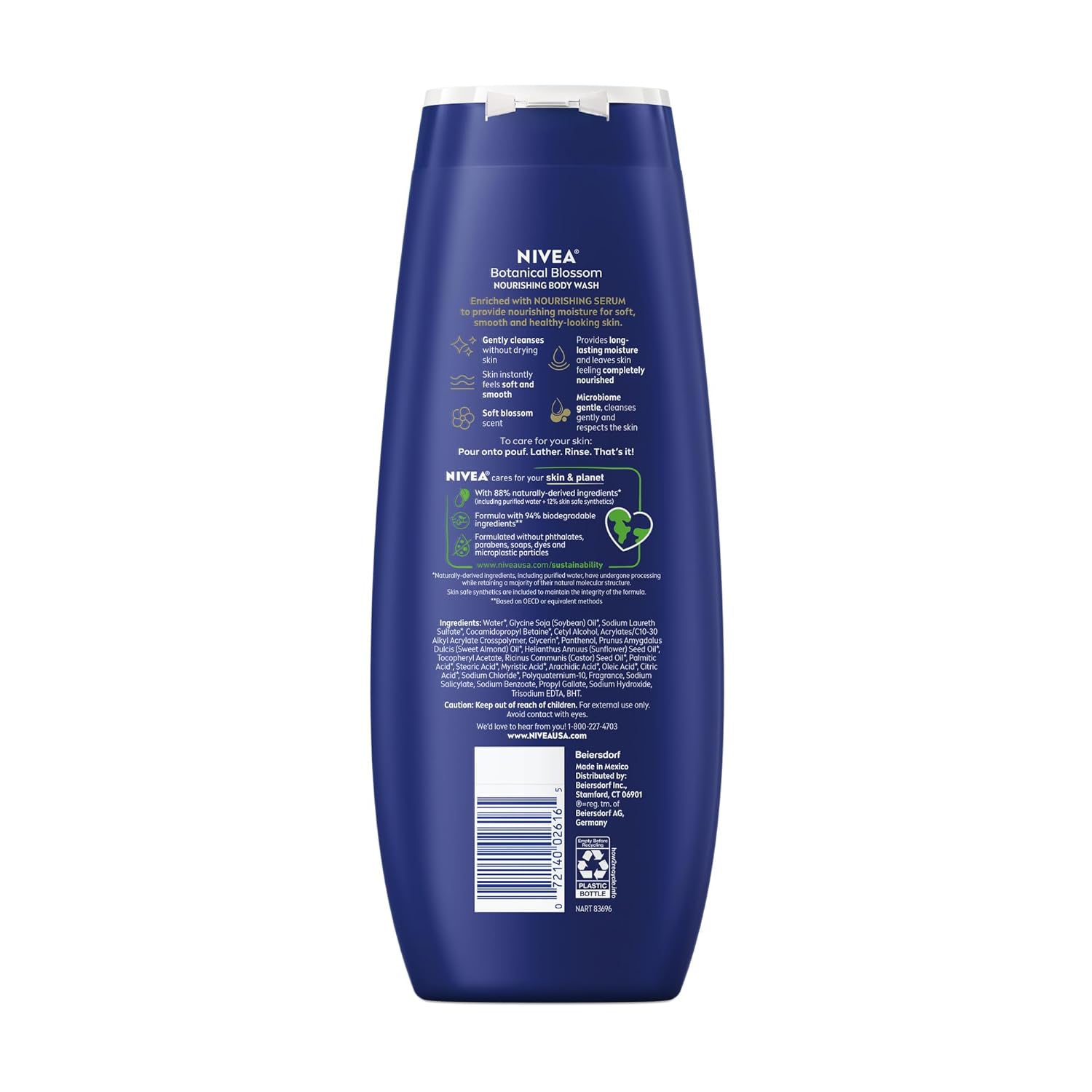 NIVEA Nourishing Botanical Blossom Body Wash for Women – Daily Shower Cleanser for Dry Sensitive Skin, Self Care Ritual with Provitamin B5 and Vitamin E