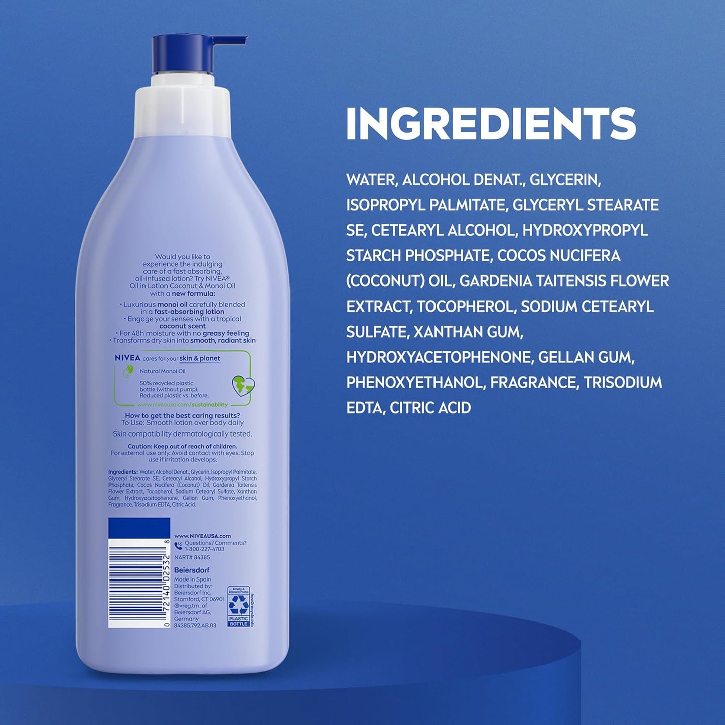NIVEA Oil Infused Coconut and Monoi Body Lotion – Tropical Coconut Scent for Stress-Relief Self-Care