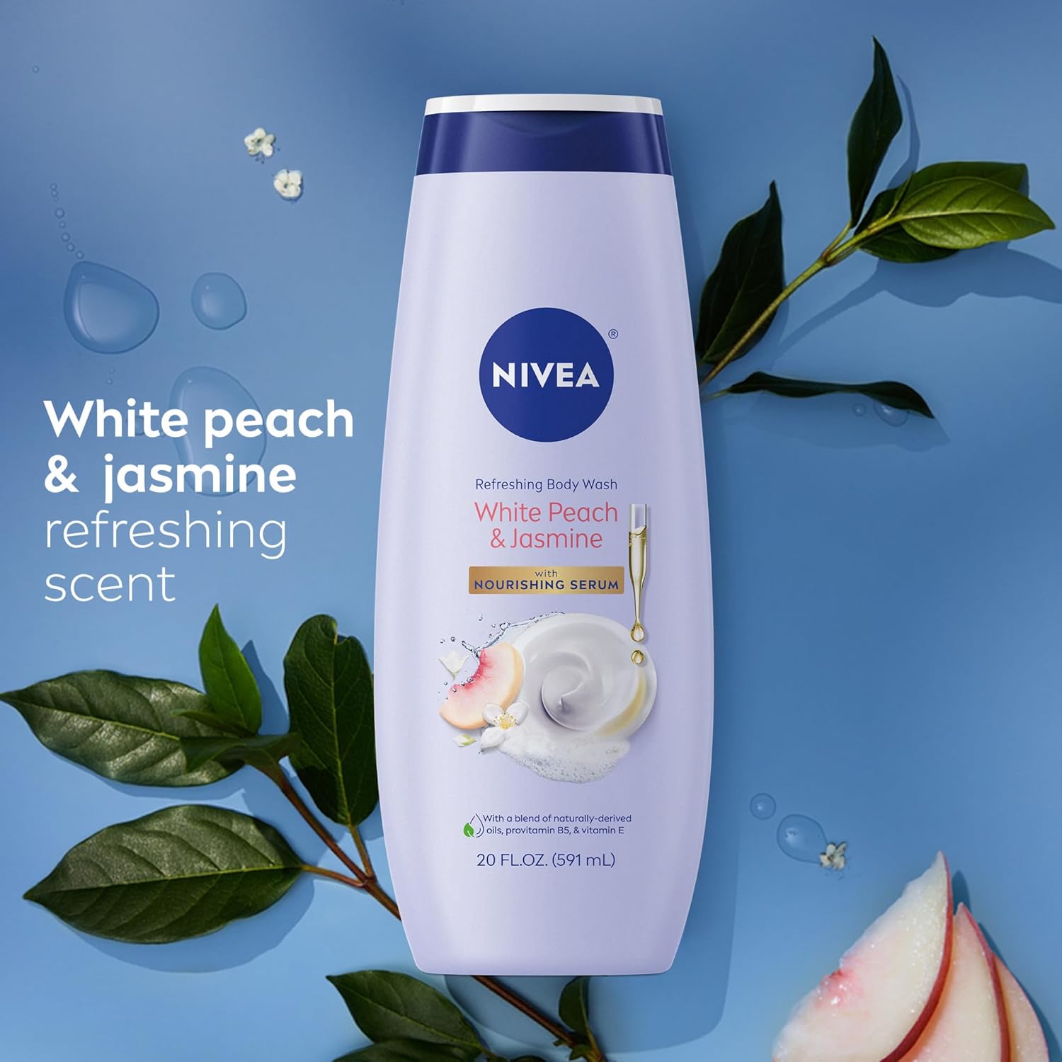 NIVEA White Peach and Jasmine Body Wash – Fruity Floral Scented Shower Gel for Meditation Mornings, 20 Fl Oz