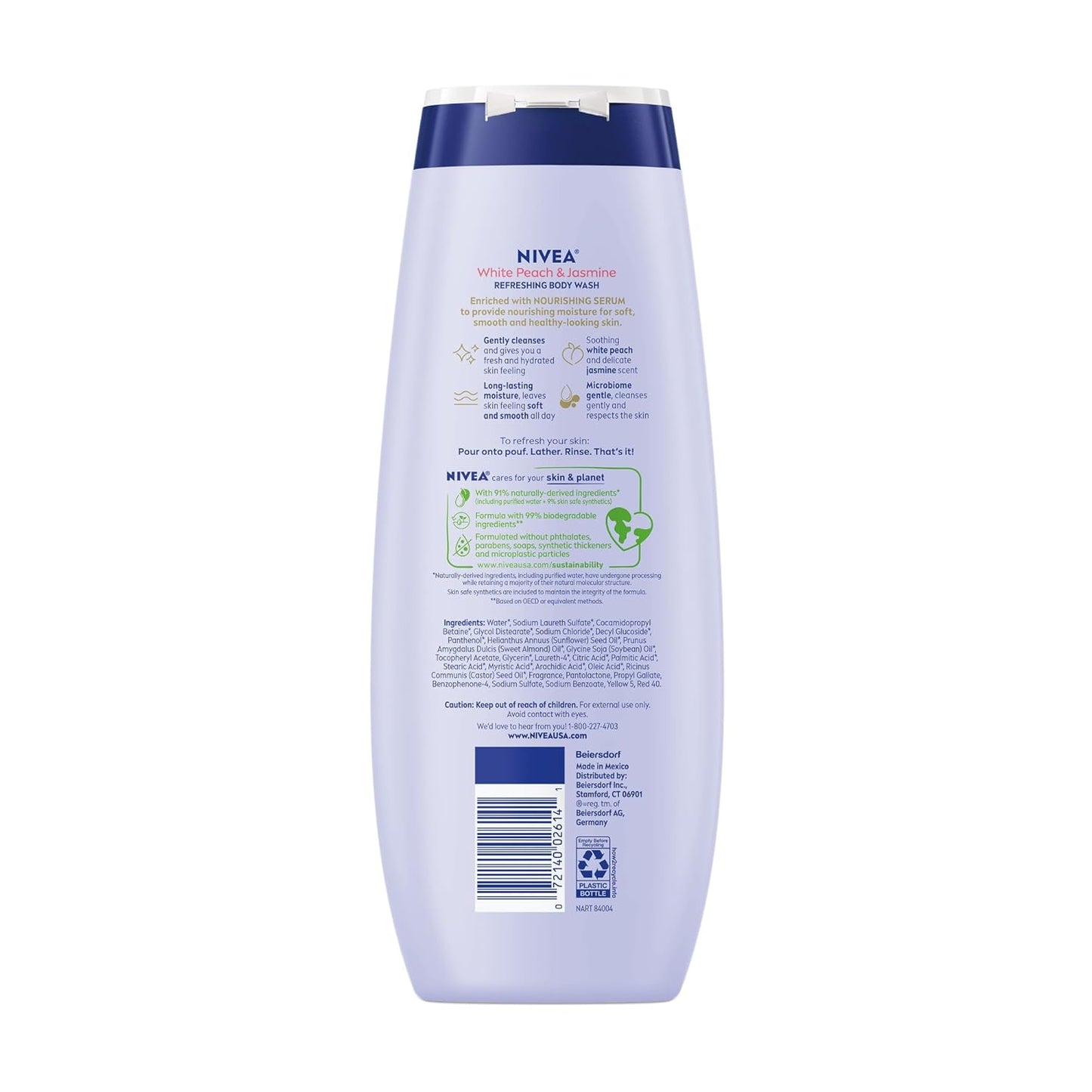 NIVEA White Peach and Jasmine Body Wash – Fruity Floral Scented Shower Gel for Meditation Mornings, 20 Fl Oz