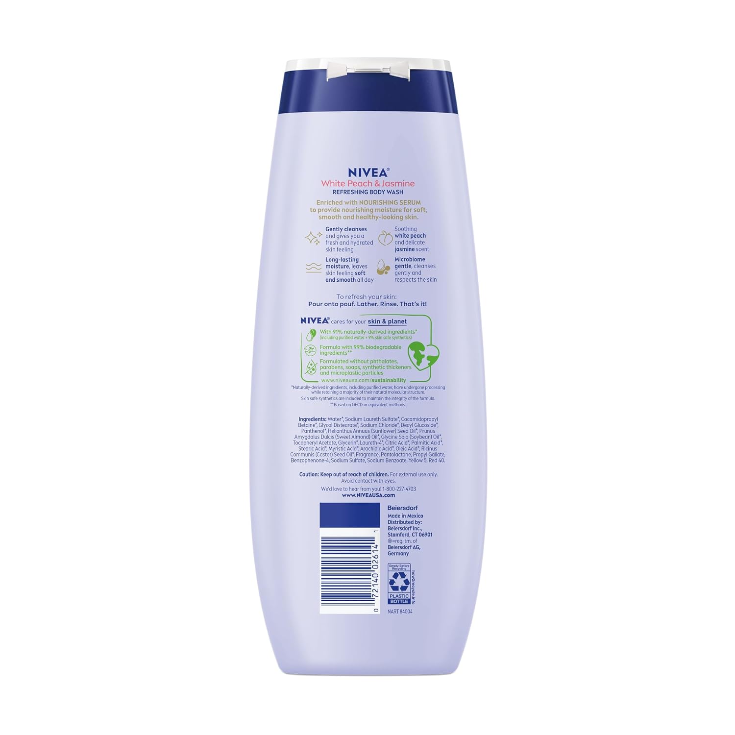 NIVEA White Peach and Jasmine Body Wash – Fruity Floral Scented Shower Gel for Meditation Mornings, 20 Fl Oz