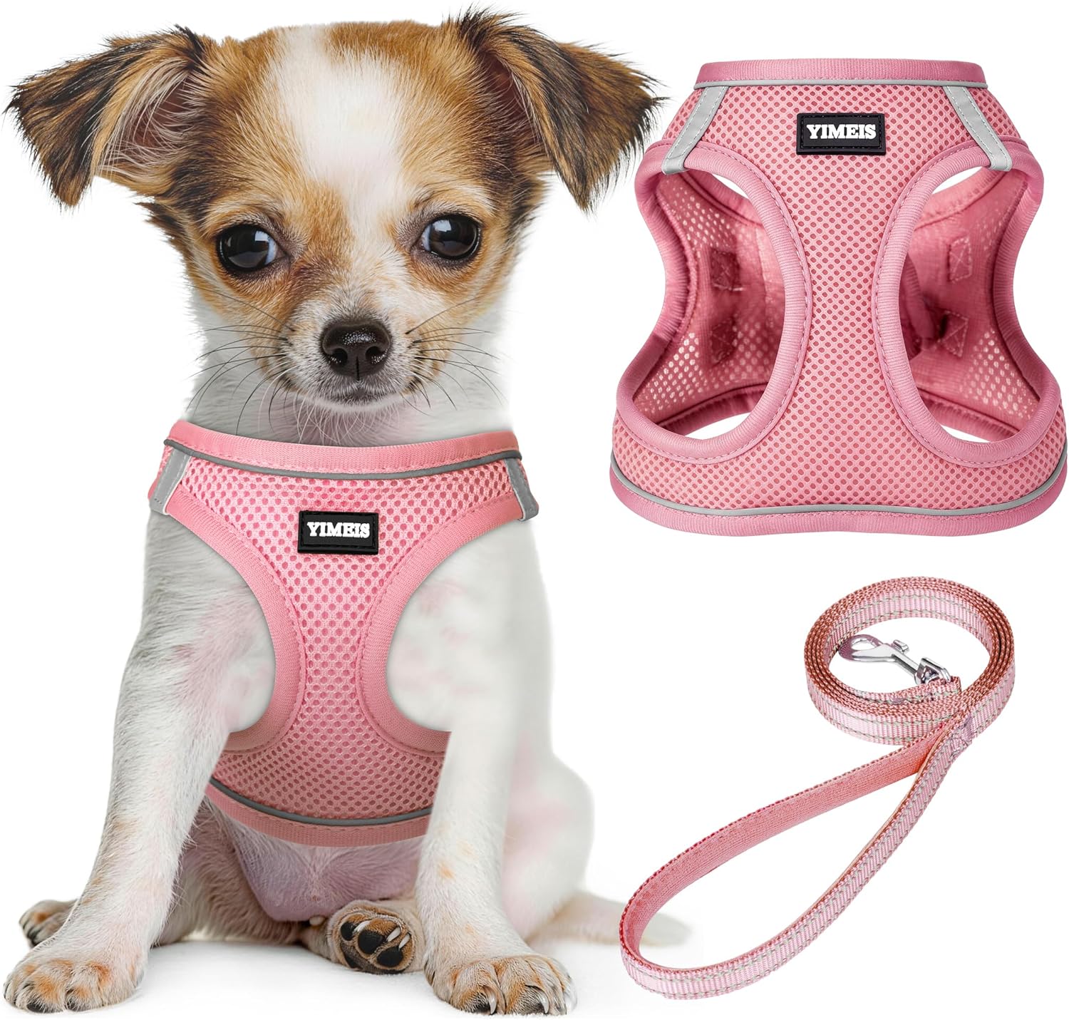 no-pull vest-style harness with chest pressure distribution to prevent choking