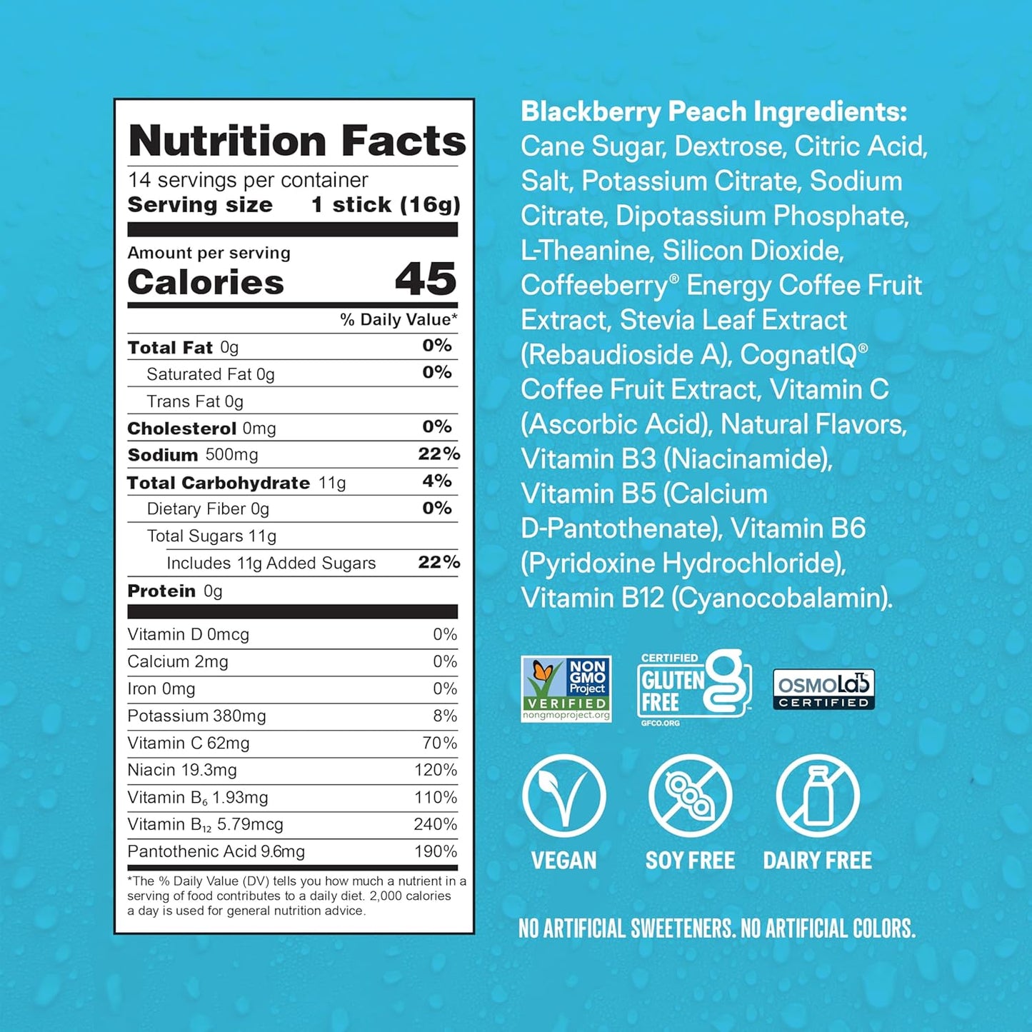 non-gmo, vegan, gluten-free, soy-free, dairy-free formula with no artificial colors