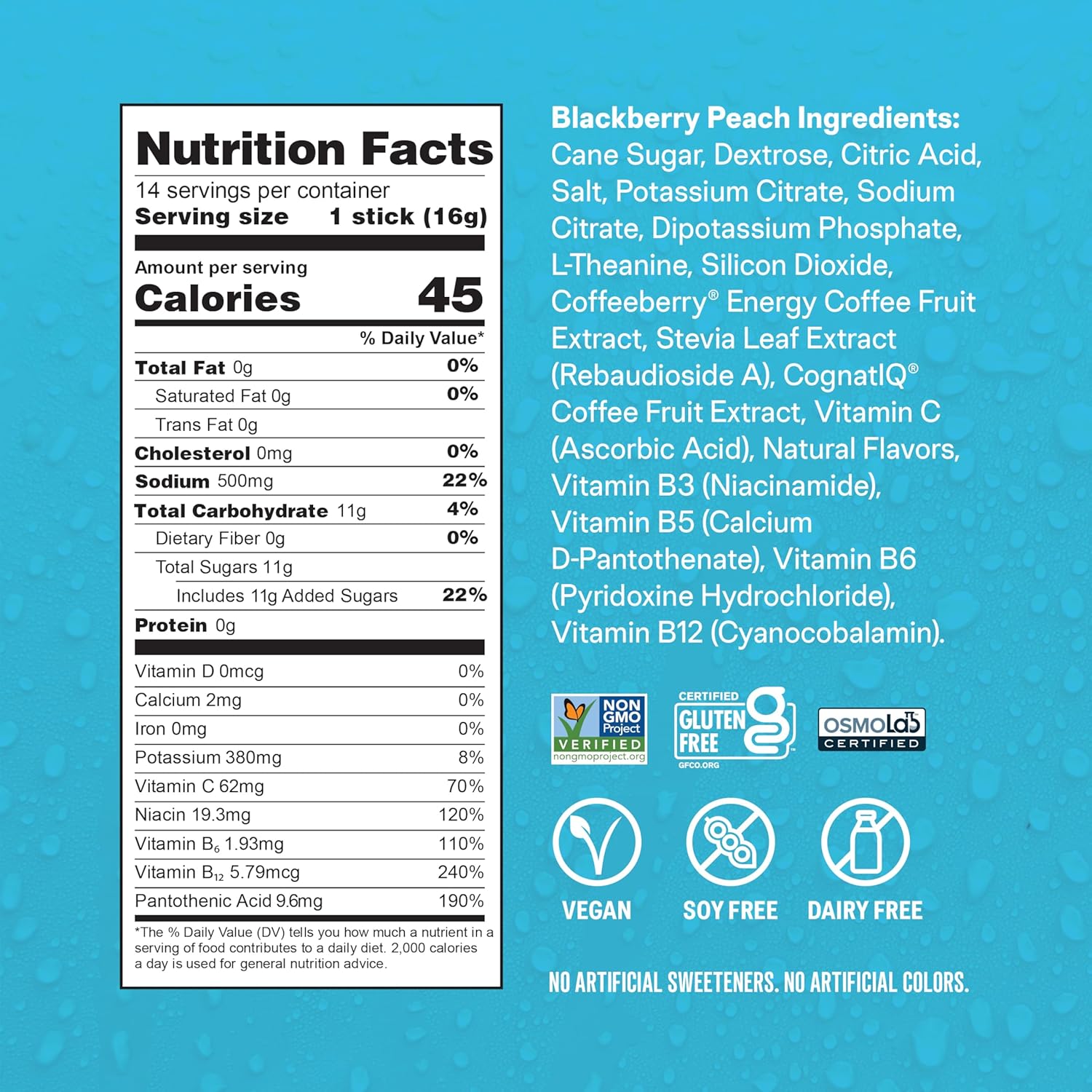 non-gmo, vegan, gluten-free, soy-free, dairy-free formula with no artificial colors