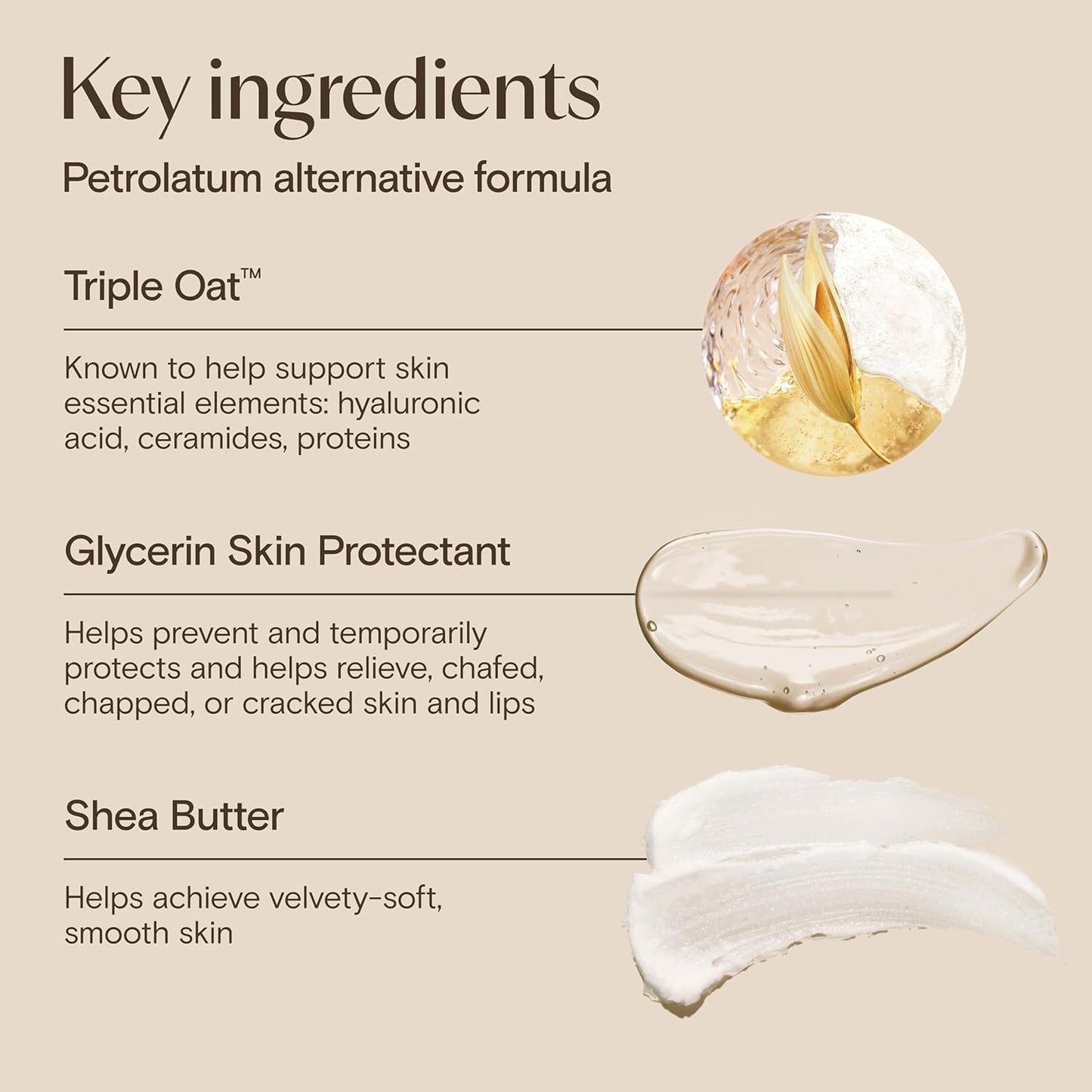 non-greasy, fast-absorbing ointment texture safe for body, face, hands, lips, feet, heels, and cuticles
