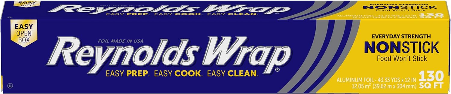 non-stick aluminum coating on the dull side for clean food release without greasing