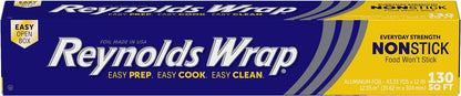 non-stick aluminum coating on the dull side for clean food release without greasing