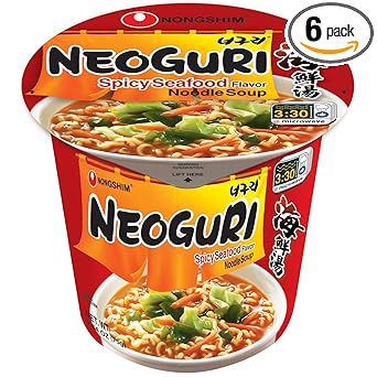 Nongshim Neoguri Spicy Seafood Cup – Balanced Heat Instant Noodles for Mindful Lunches and Calming Kitchen Rituals, Pack of 6
