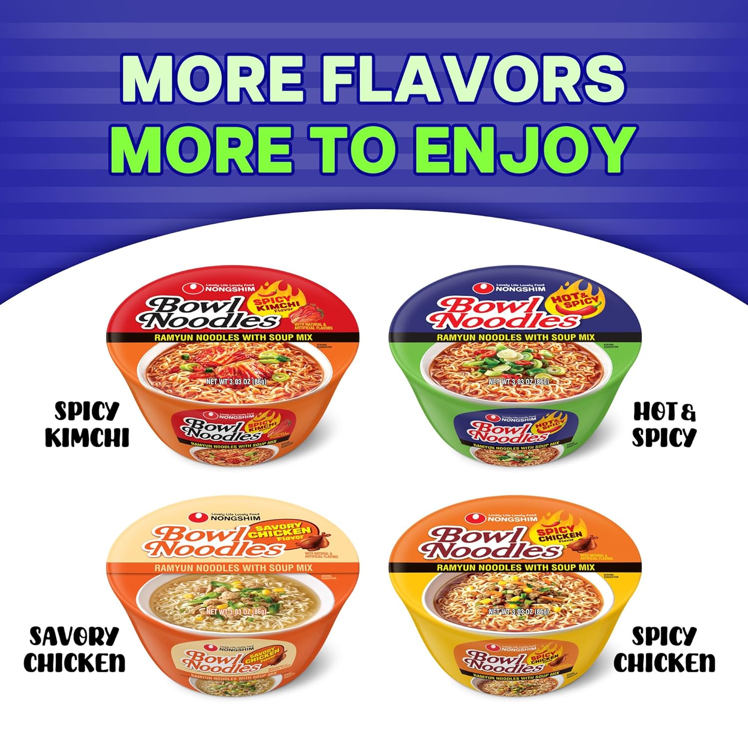 Nongshim Ramen Noodles, Family-Friendly Instant Lunch Bowl for Dorm Pantry, Microwavable Korean Hot & Spicy
