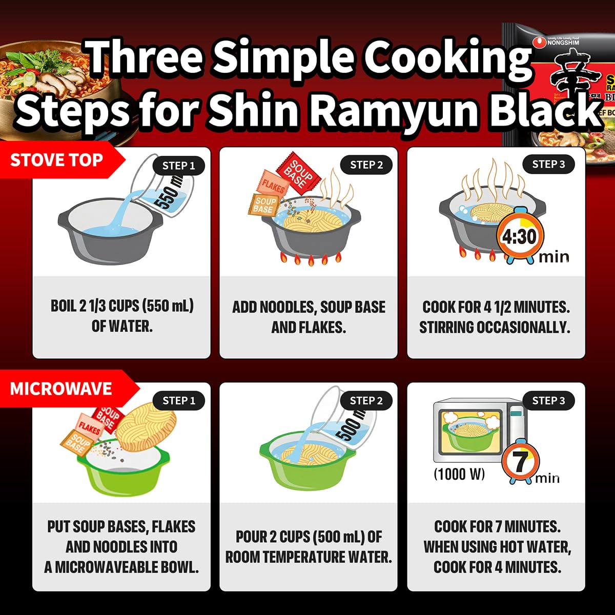 Nongshim Shin Ramyun Black – Guilt-Free Comfort Bowl for Self-Care Nights, No MSG Added Korean Noodles