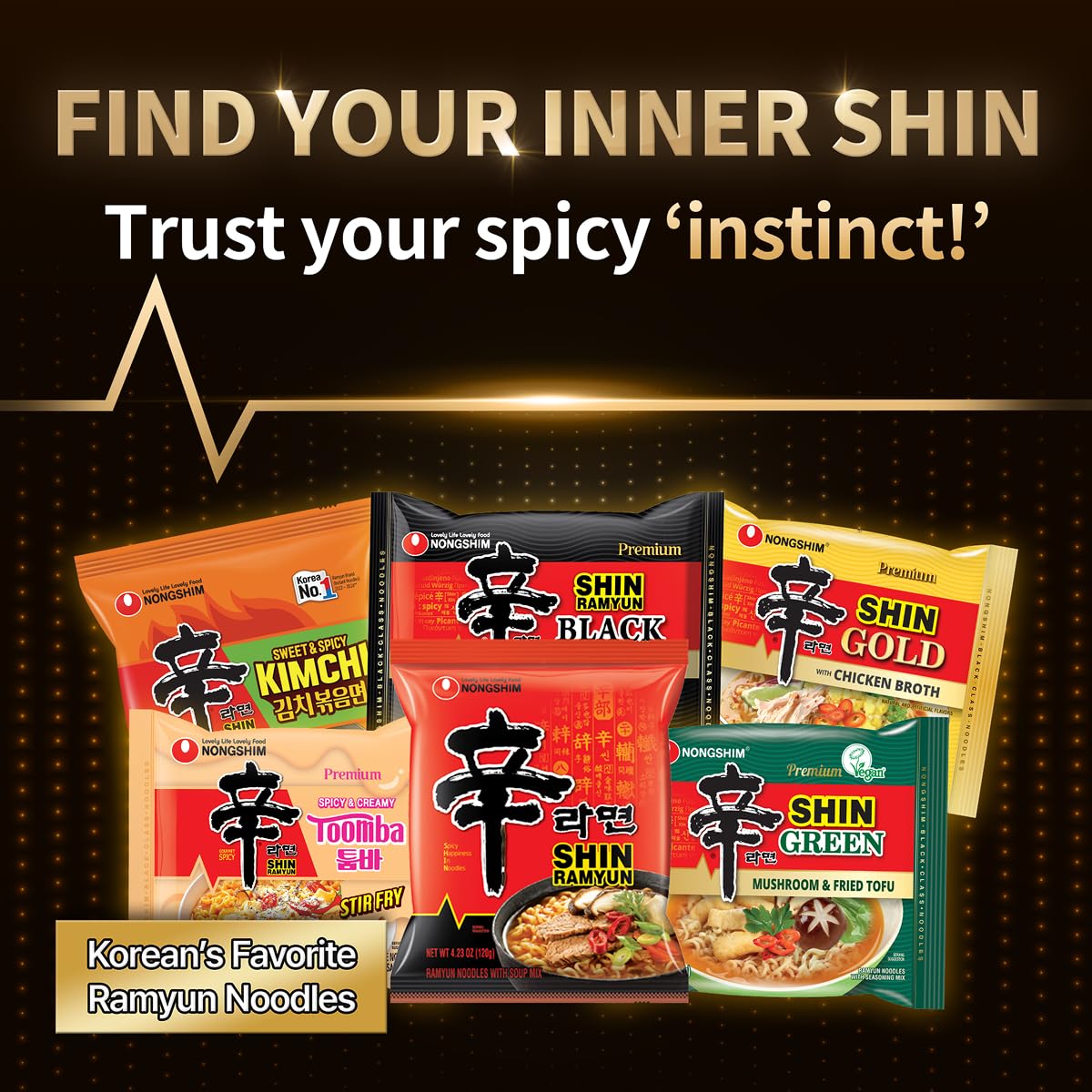 Nongshim Shin Ramyun Black – Quick Microwavable Lunch for Home Office Focus, Spicy Korean Noodles 16 Pack