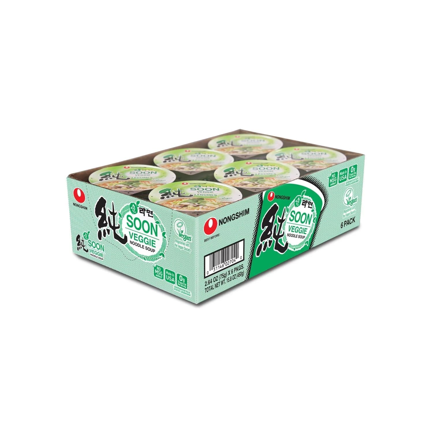 Nongshim Soon Veggie Cup Noodle – Quick Desk Lunch for Remote Workers, Microwaveable Vegan Meal Between Meetings