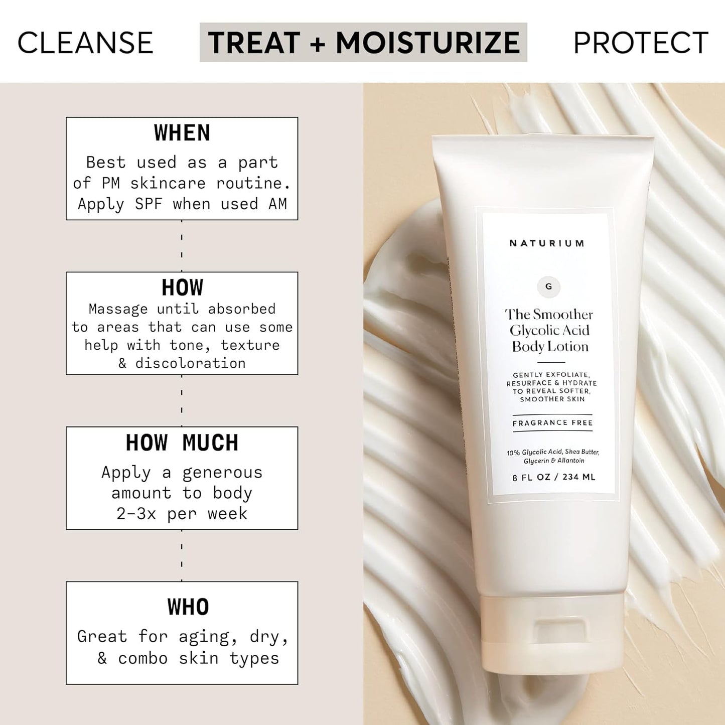 nourishing shea butter base to hydrate and counteract aha dryness