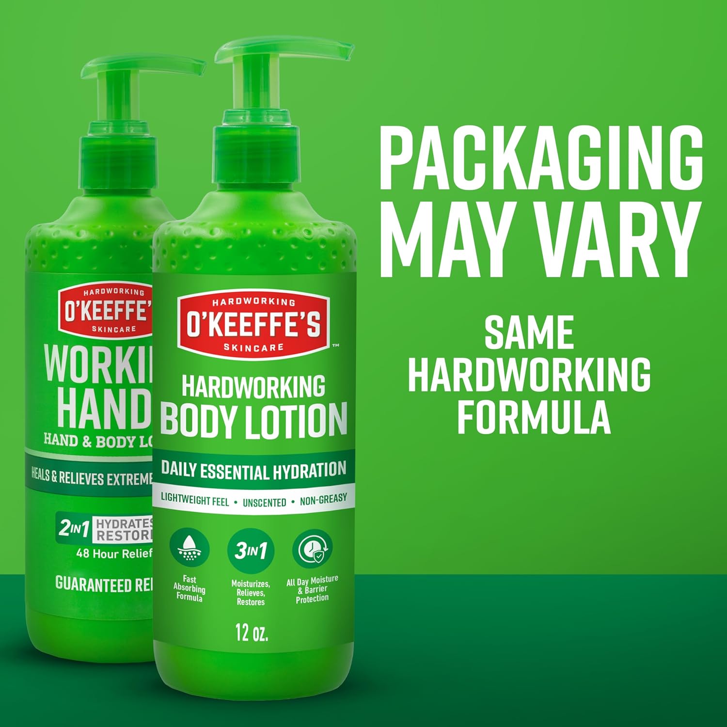 O'Keeffe's Hardworking Body Lotion for Mindful Self-Care Routines, 48-Hour Dry Skin Hydration with Pump
