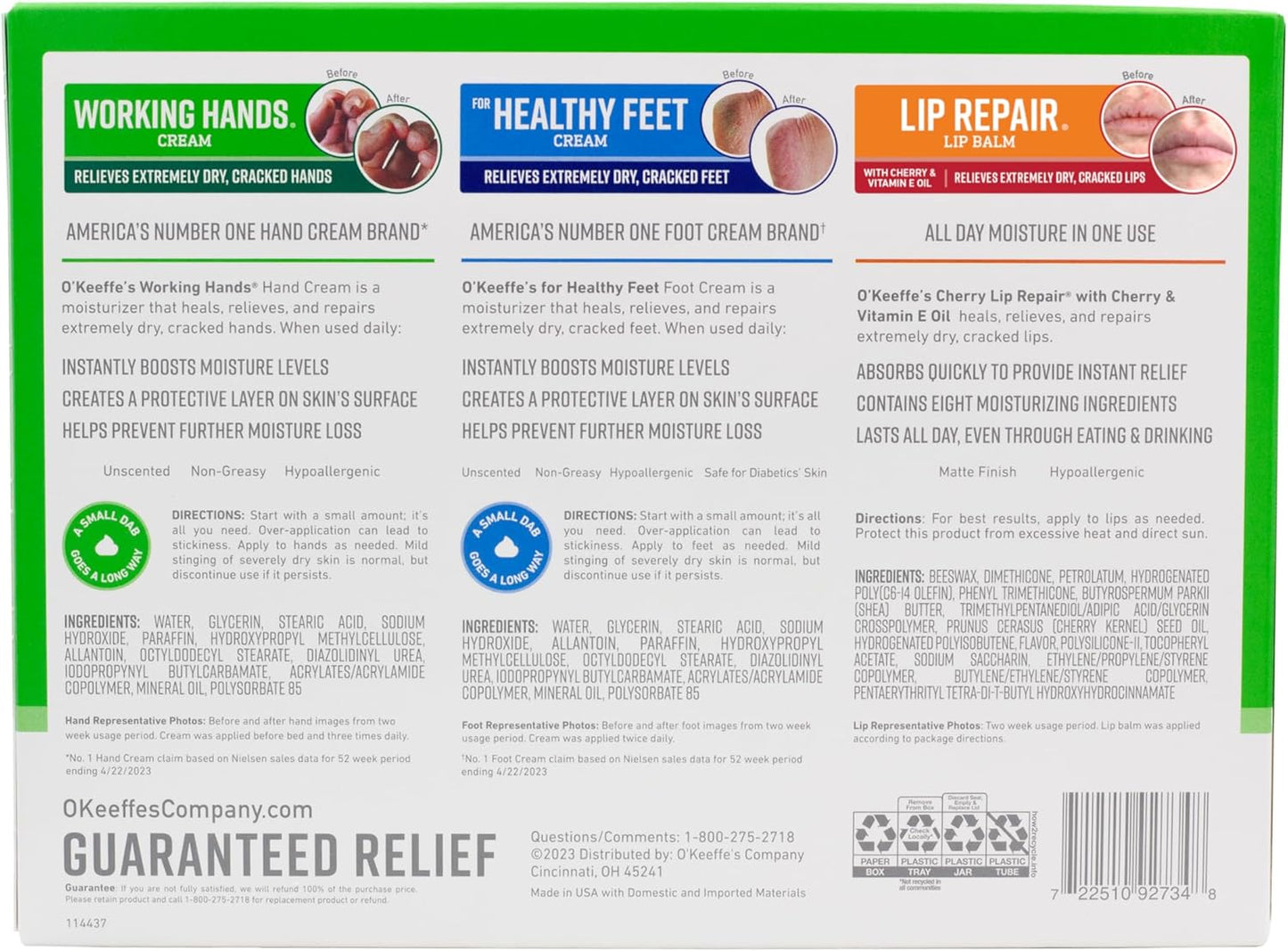 O'Keeffe's Lip Repair and Cream Set – Nightly Bedtime Self-Care Ritual for Cracked Hands, Dry Feet, and Chapped Lips