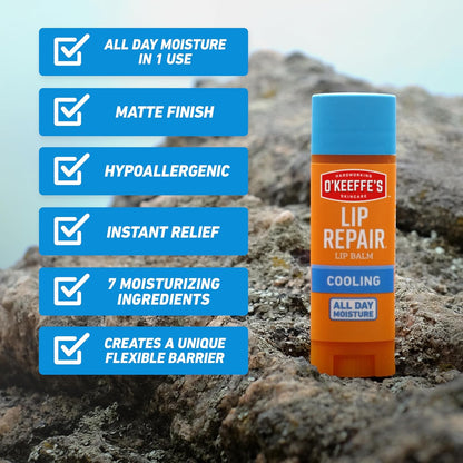O'Keeffe's Lip Repair Cooling Balm – Hypoallergenic Lip Care Safe for Diabetes and Sensitive Skin, Twin Pack