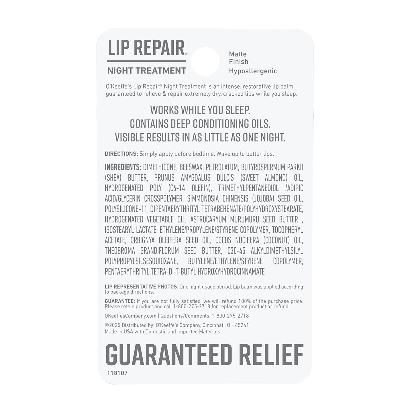 O'Keeffe's Lip Repair Night Treatment – Overnight Hydrating Lip Mask for Restorative Self-Care