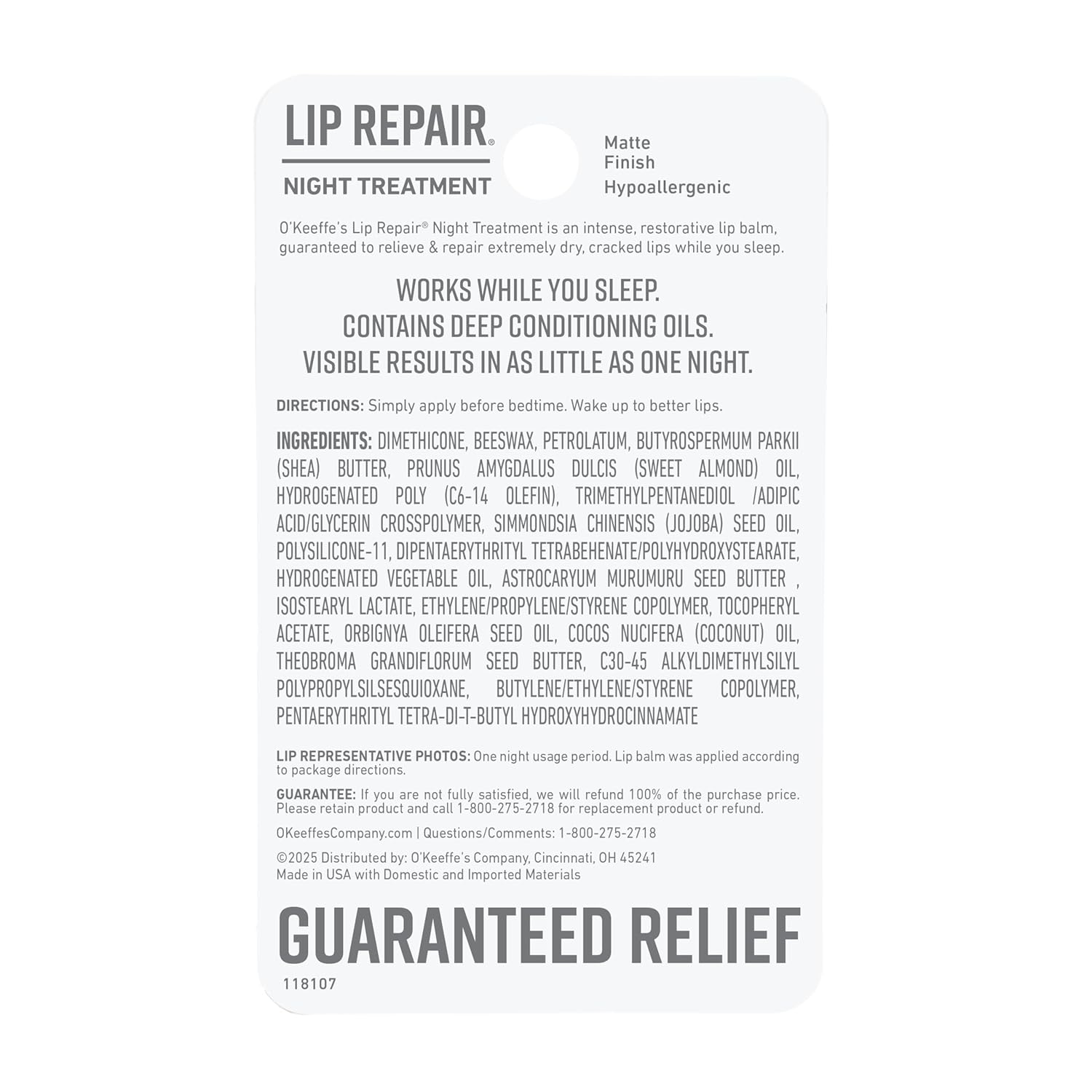 O'Keeffe's Lip Repair Night Treatment – Overnight Hydrating Lip Mask for Restorative Self-Care