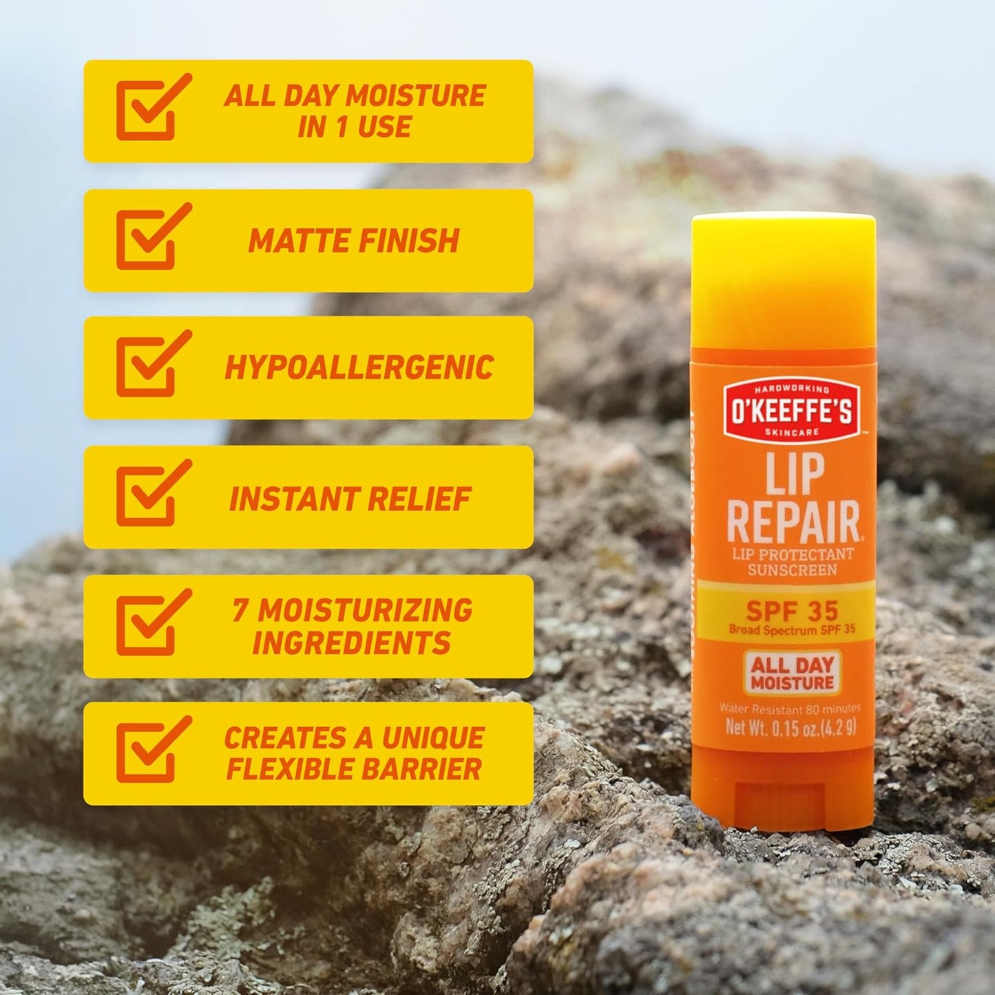 O'Keeffe's Lip Repair SPF 35 Stick – Nightly Bedside Ritual for Cracked, Dry Lips, 3-Pack