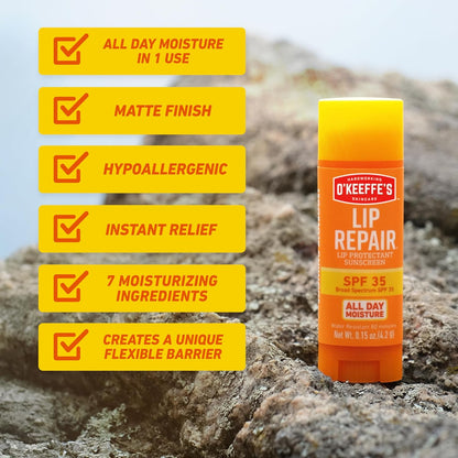 O'Keeffe's Lip Repair SPF 35 Stick – Nightly Bedside Ritual for Cracked, Dry Lips, 3-Pack