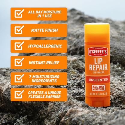 O'Keeffe's Lip Repair Unscented Stick - Single-Step Lip Care for the Capsule Bathroom