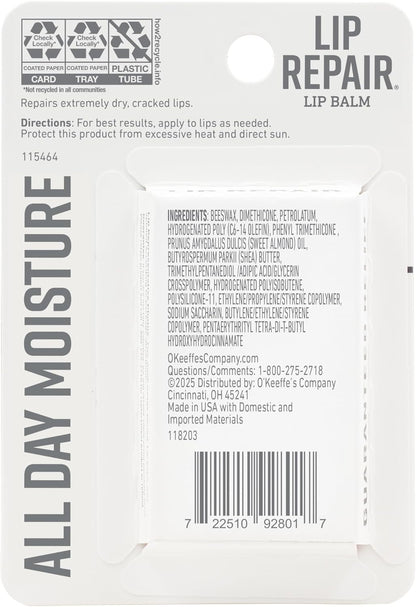 O'Keeffe's Lip Repair Unscented Stick - Single-Step Lip Care for the Capsule Bathroom